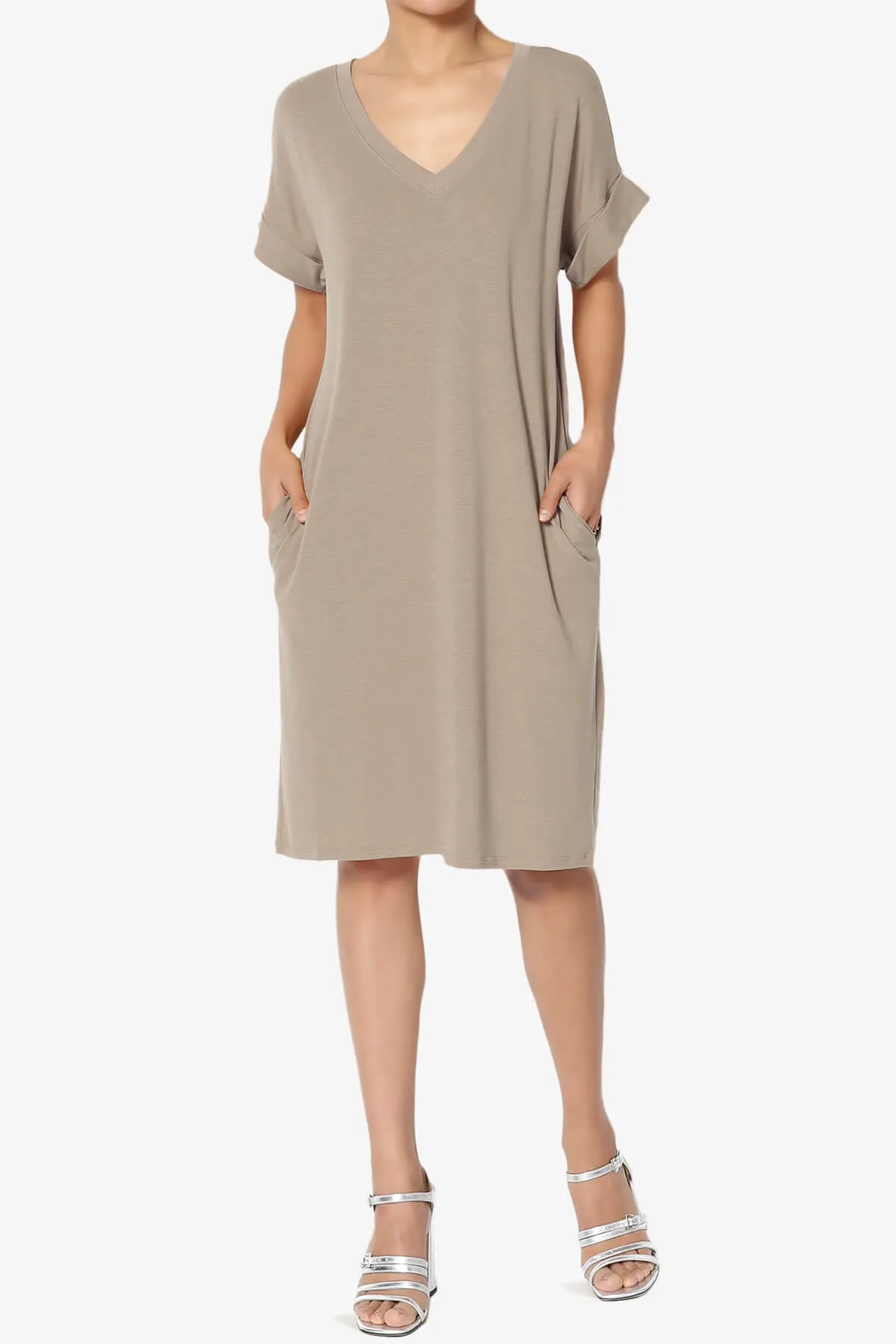 Cliff Rolled Short Sleeve V-Neck Dress PLUS