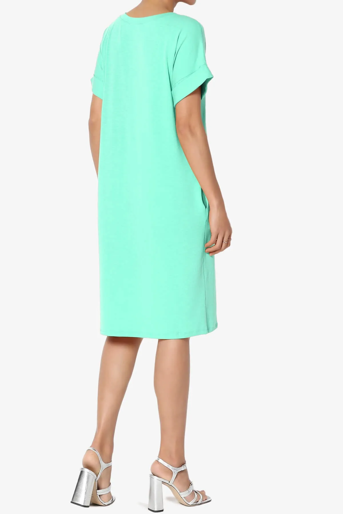 Cliff Rolled Short Sleeve V-Neck Dress PLUS