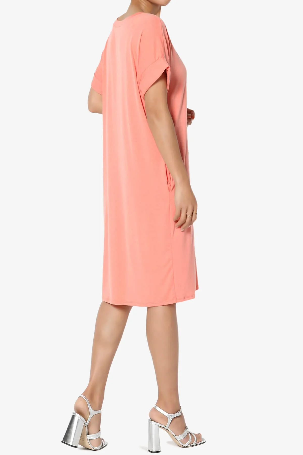 Cliff Rolled Short Sleeve V-Neck Dress PLUS
