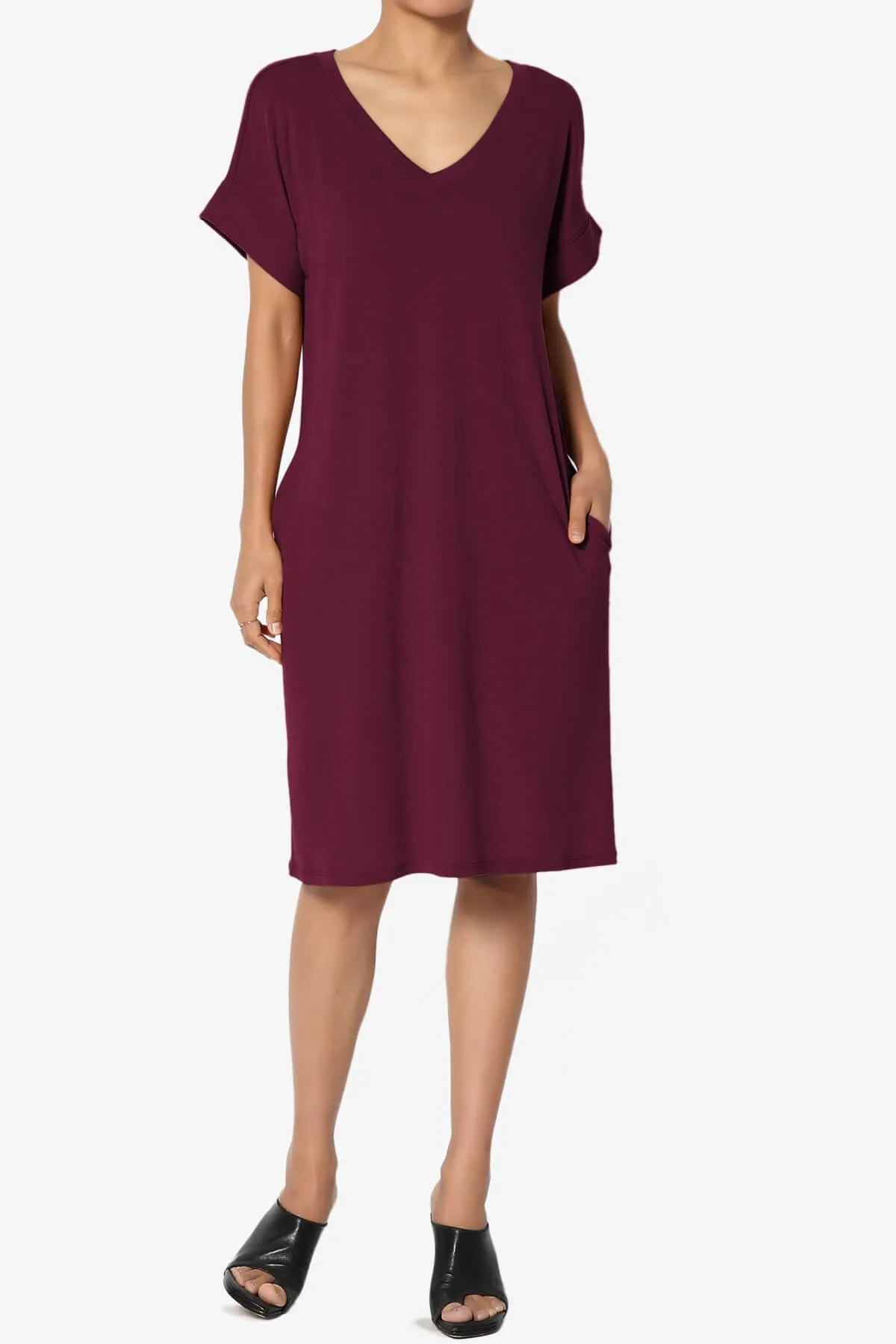 Cliff Rolled Short Sleeve V-Neck Dress PLUS