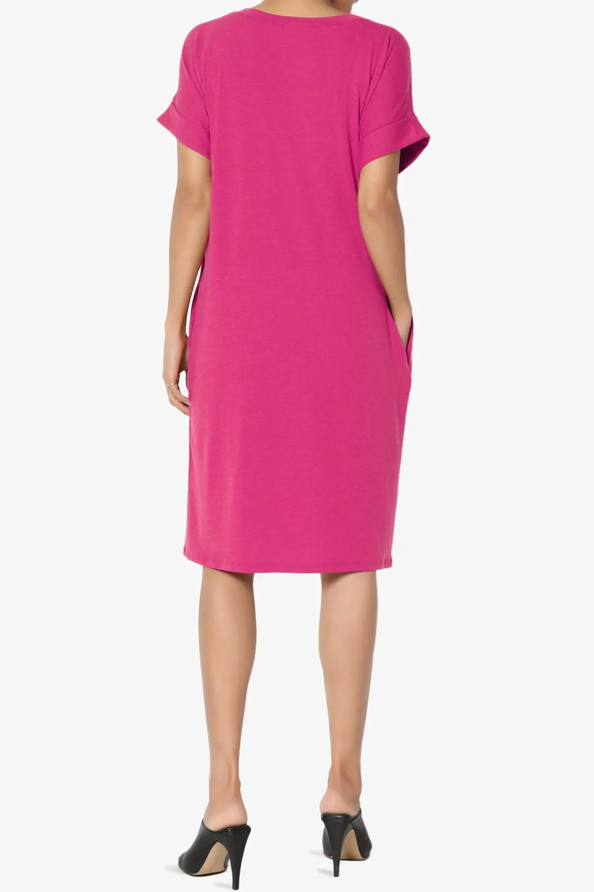 Cliff Rolled Short Sleeve V-Neck Dress PLUS