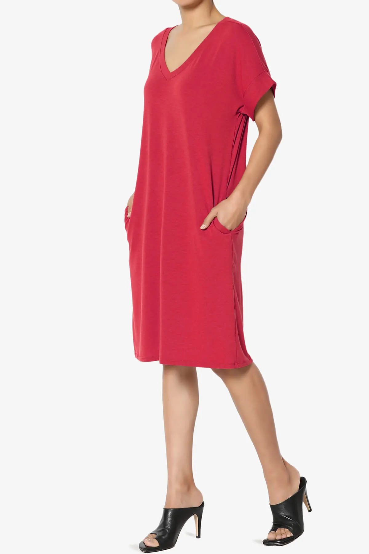 Cliff Rolled Short Sleeve V-Neck Dress PLUS