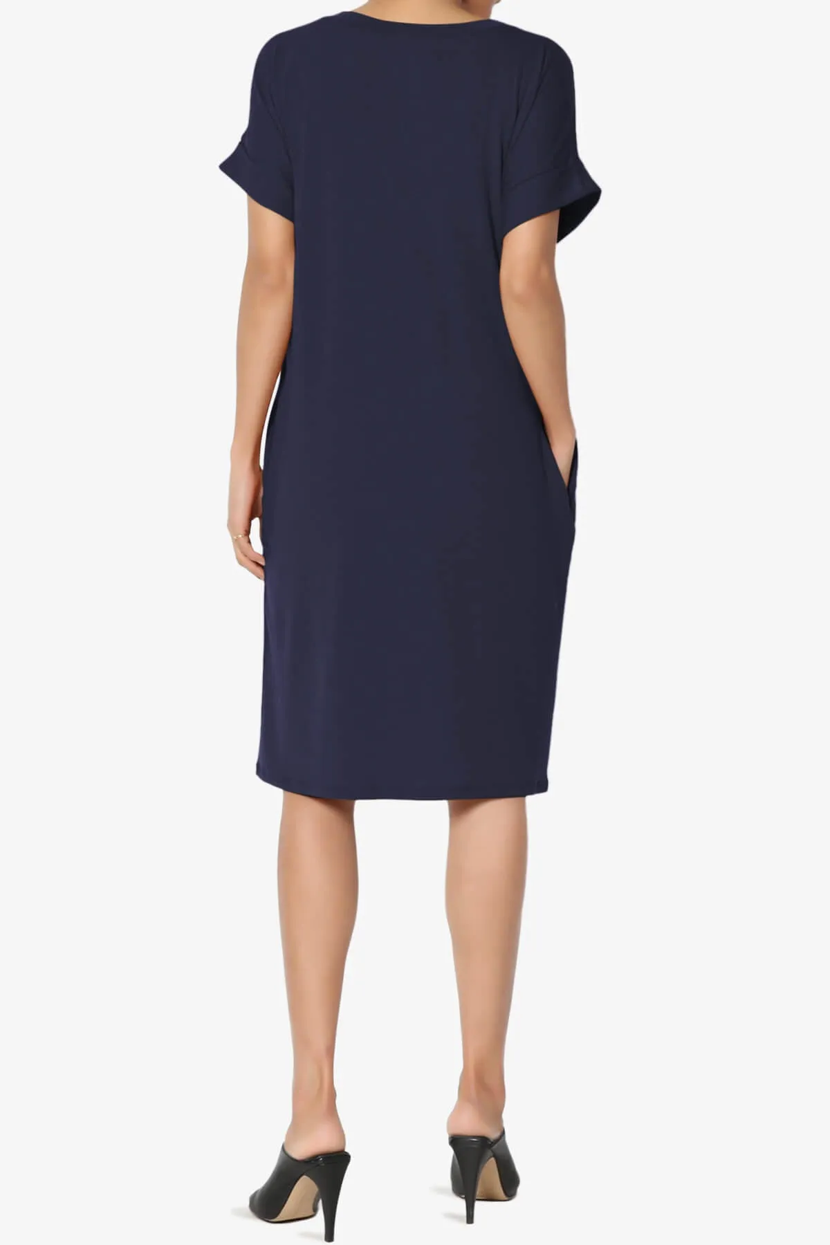 Cliff Rolled Short Sleeve V-Neck Dress PLUS