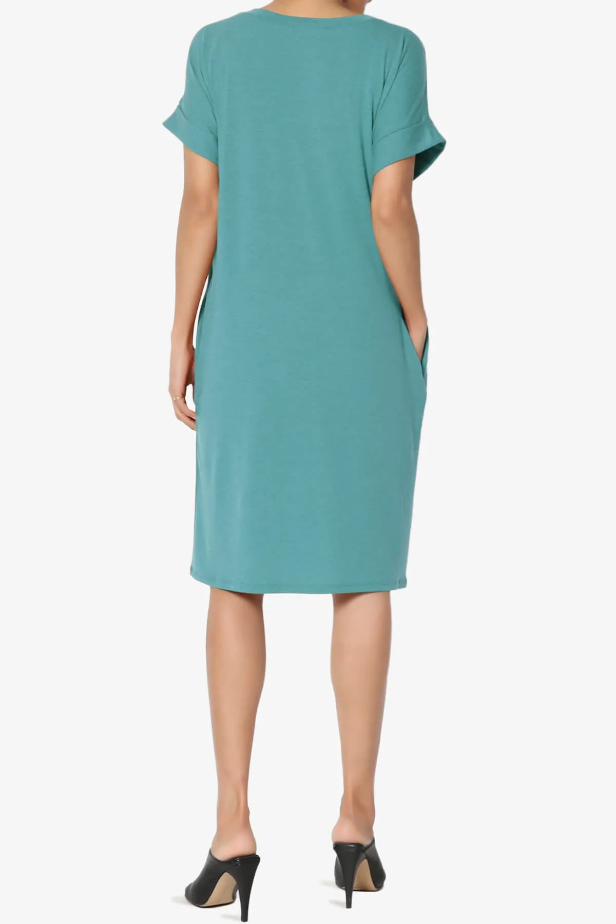 Cliff Rolled Short Sleeve V-Neck Dress PLUS