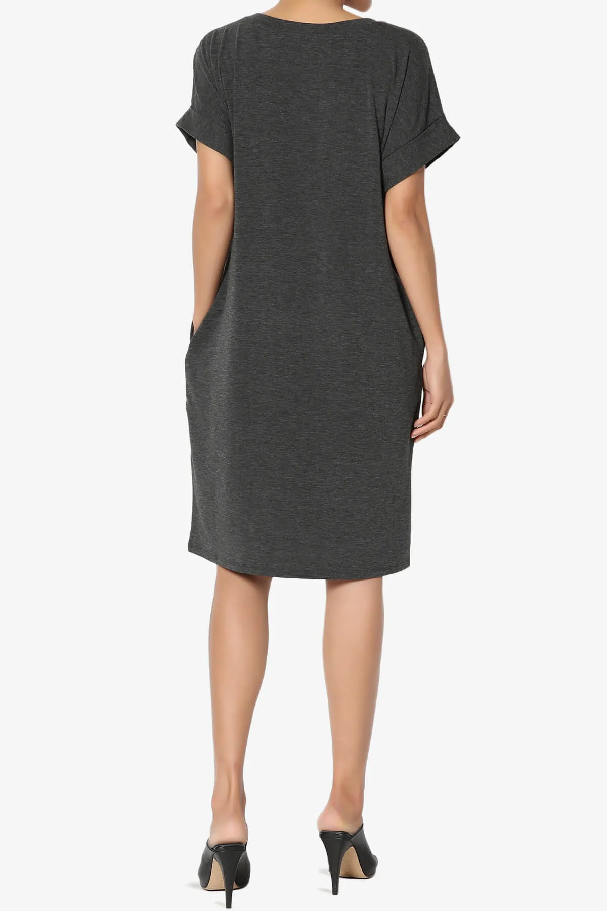 Cliff Rolled Short Sleeve V-Neck Dress PLUS