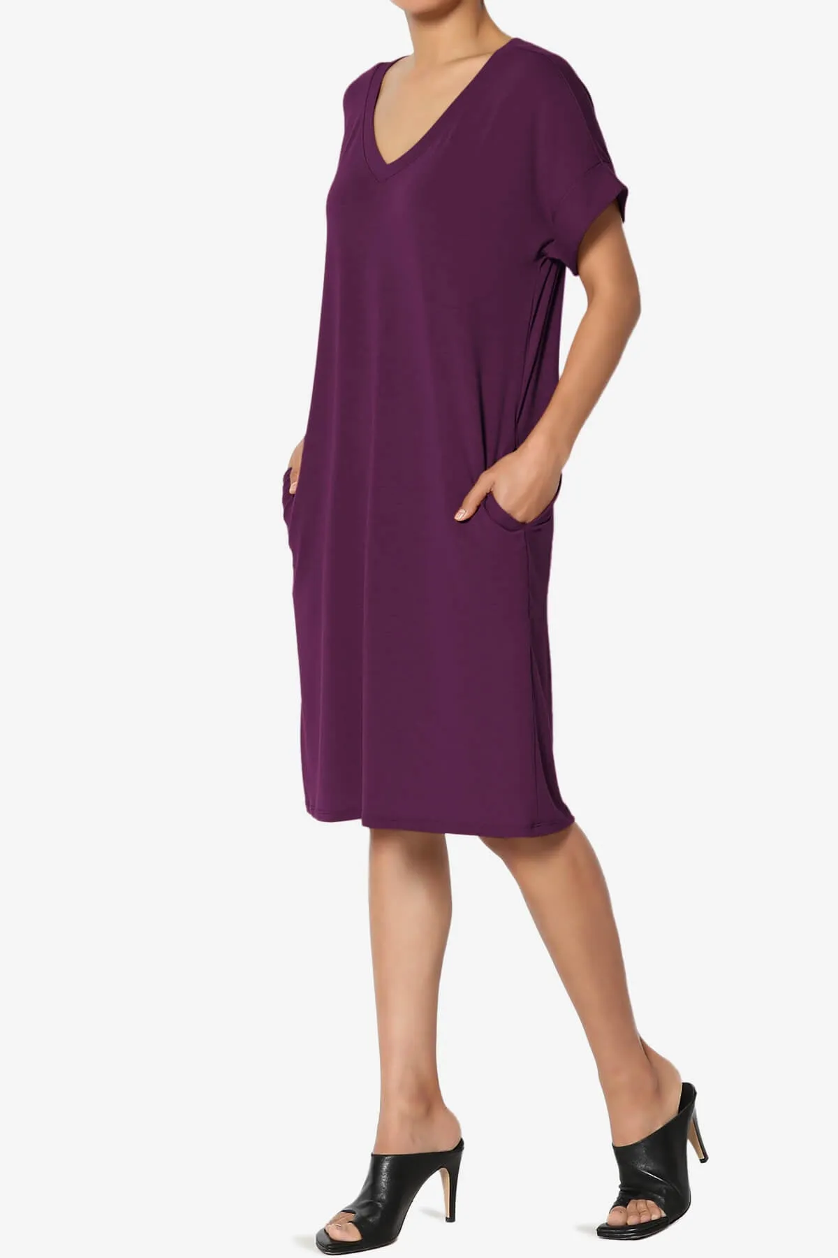 Cliff Rolled Short Sleeve V-Neck Dress PLUS