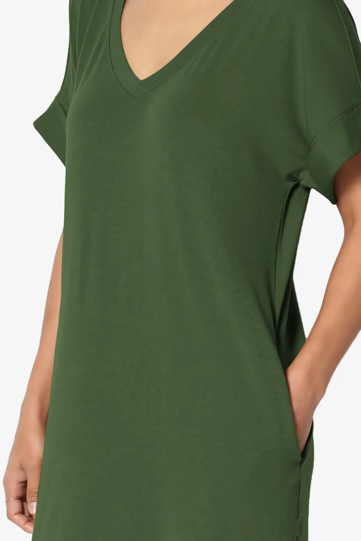 Cliff Rolled Short Sleeve V-Neck Dress PLUS