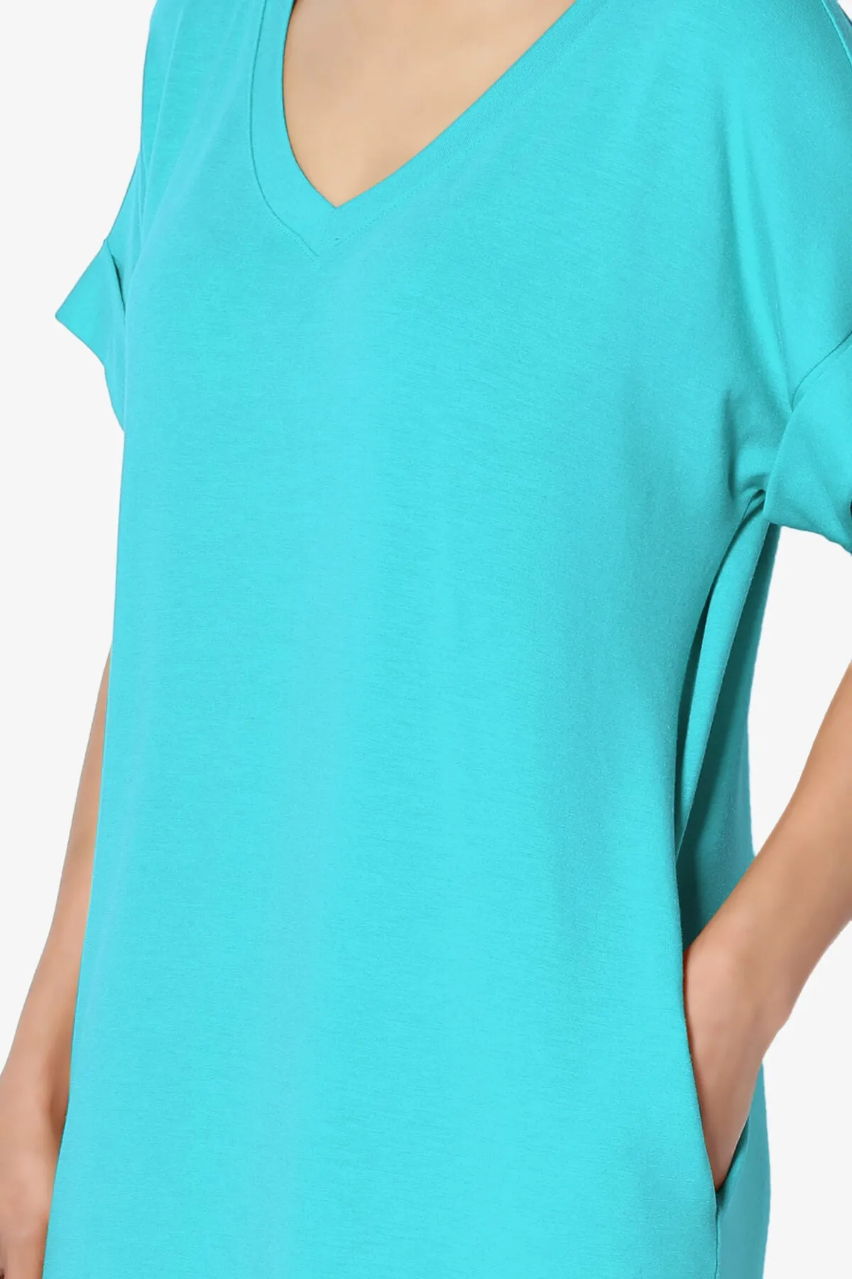 Cliff Rolled Short Sleeve V-Neck Dress PLUS