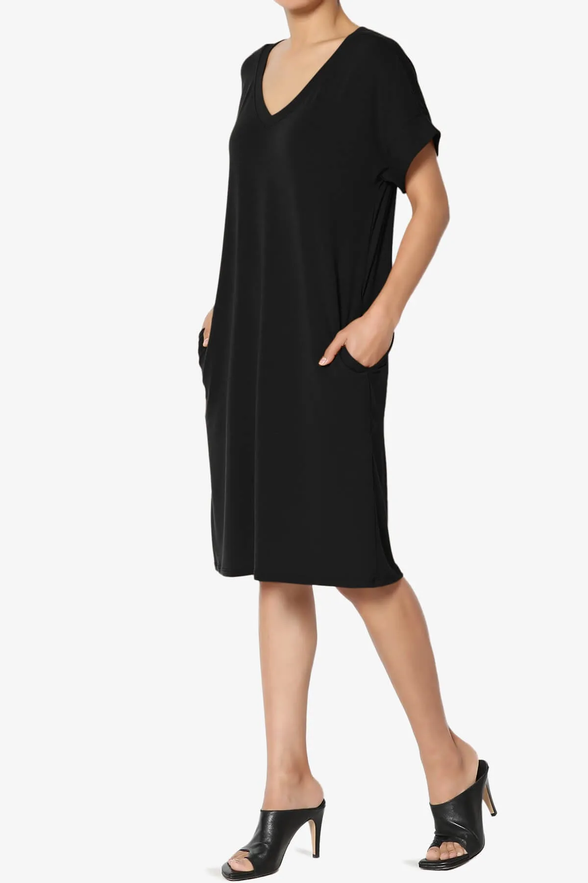 Cliff Rolled Short Sleeve V-Neck Dress PLUS