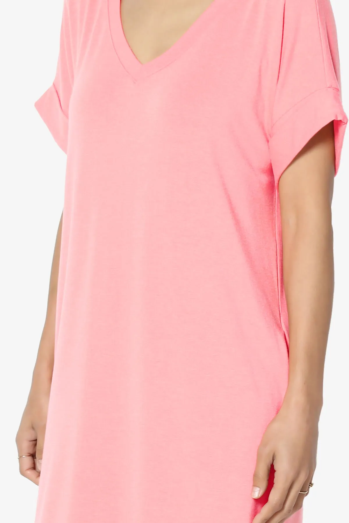 Cliff Rolled Short Sleeve V-Neck Dress PLUS