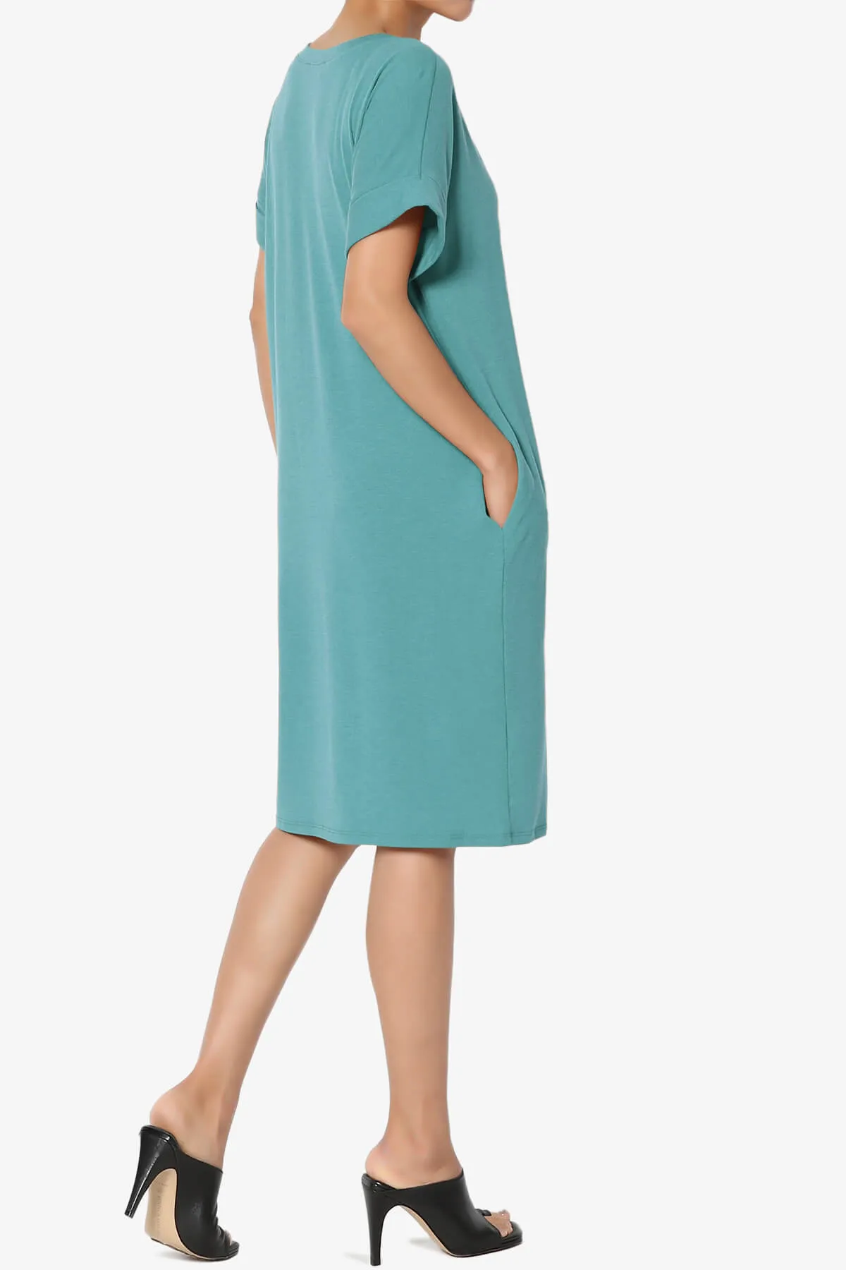 Cliff Rolled Short Sleeve V-Neck Dress PLUS