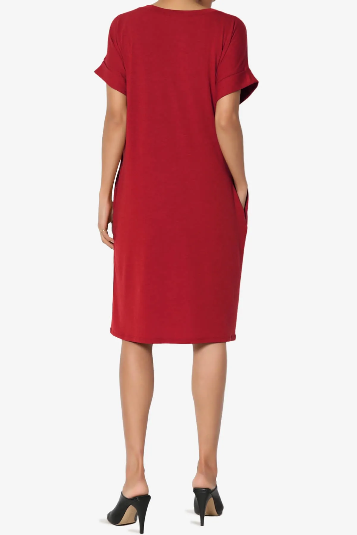 Cliff Rolled Short Sleeve V-Neck Dress PLUS