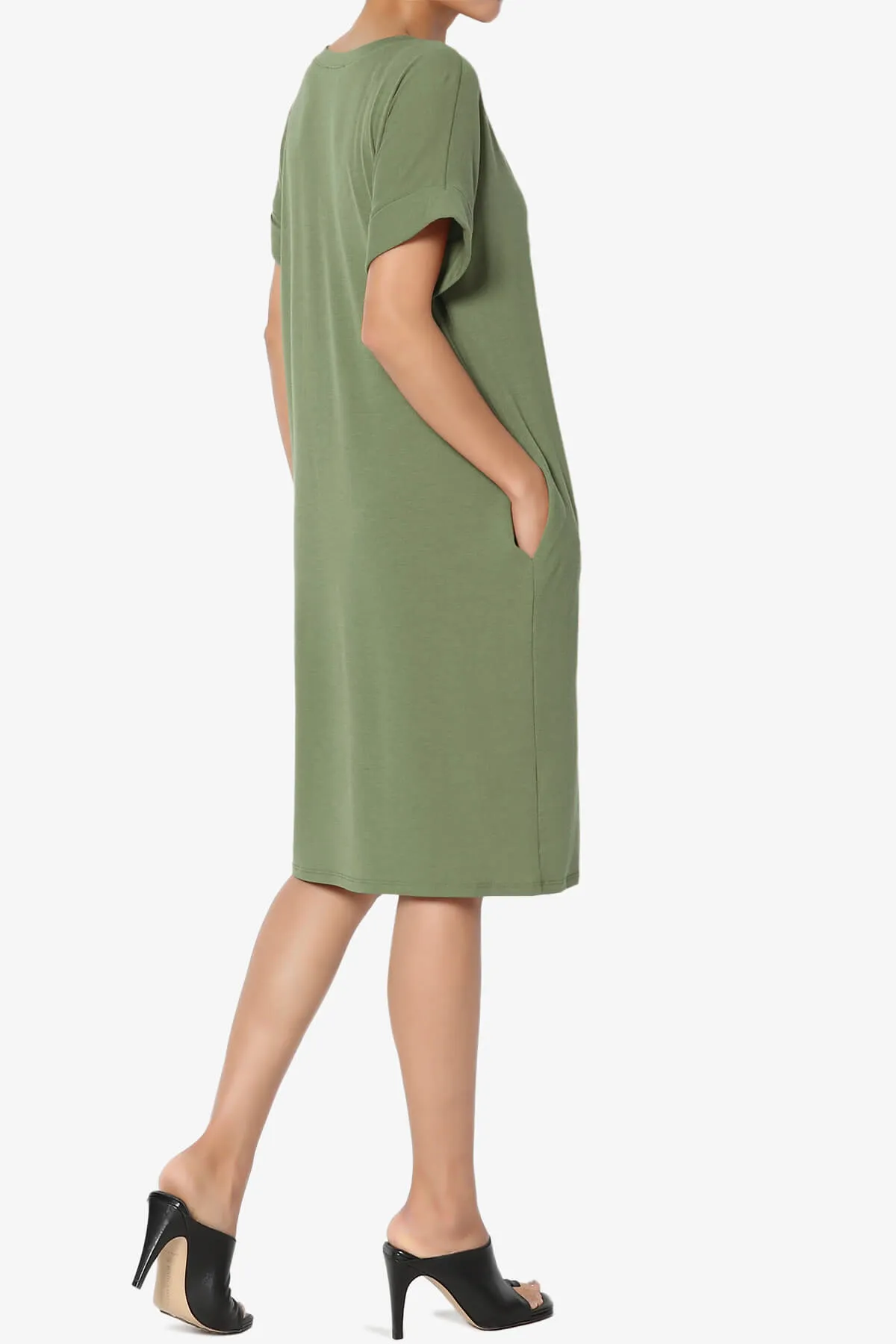 Cliff Rolled Short Sleeve V-Neck Dress PLUS