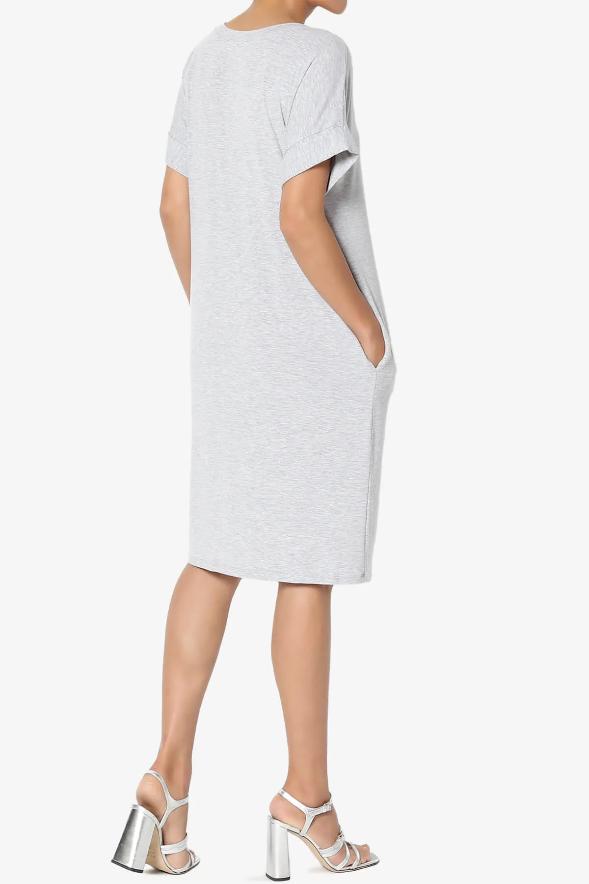 Cliff Rolled Short Sleeve V-Neck Dress PLUS