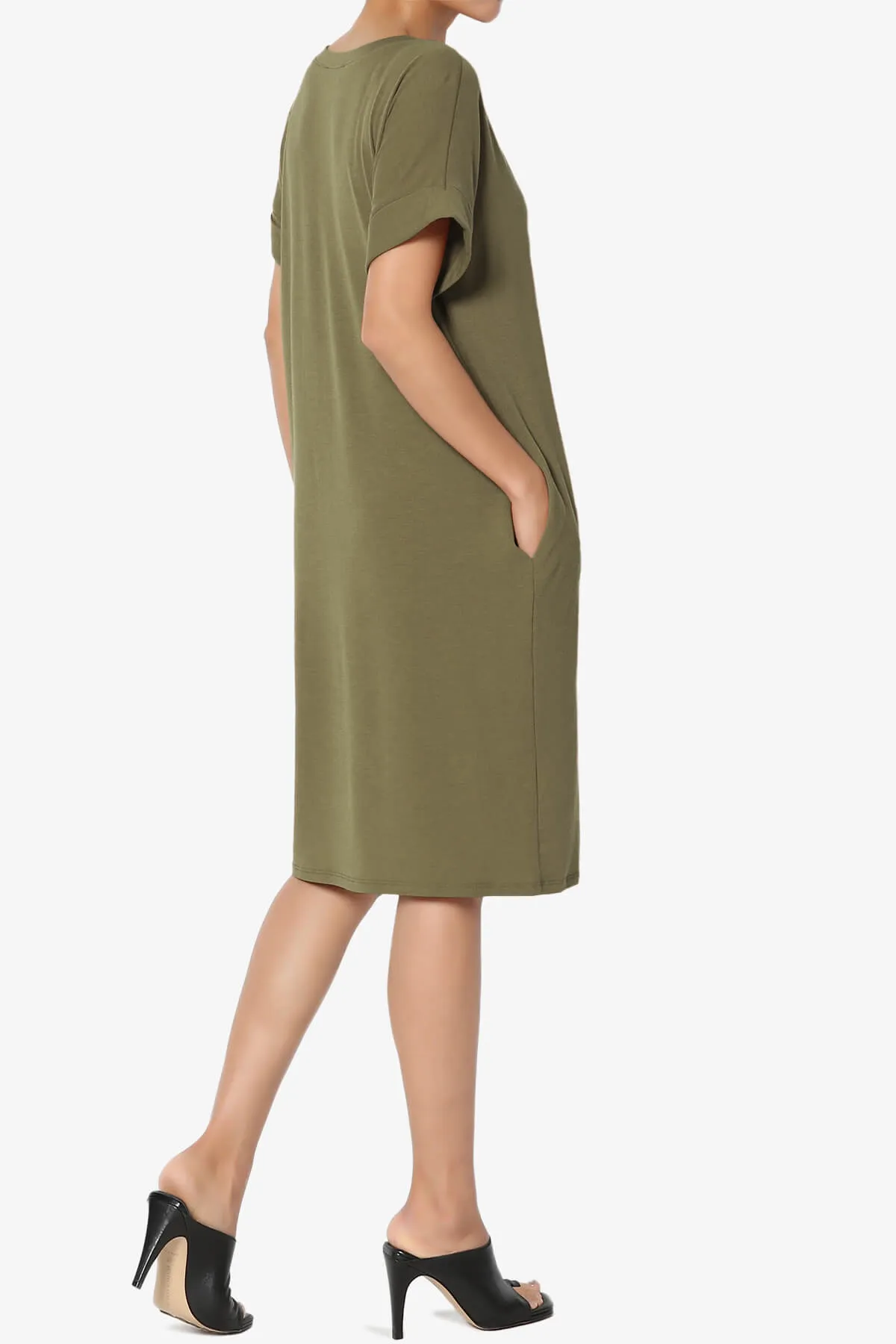Cliff Rolled Short Sleeve V-Neck Dress PLUS
