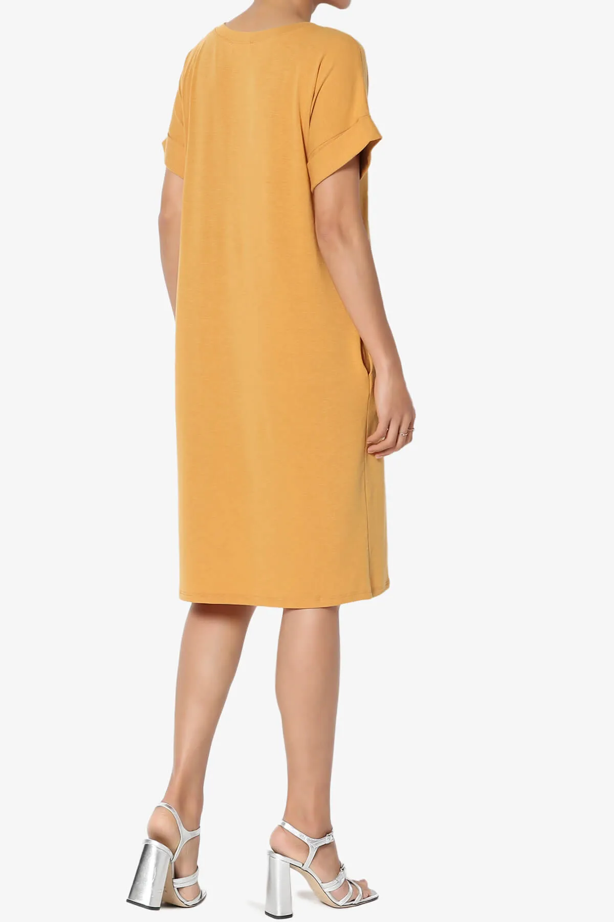 Cliff Rolled Short Sleeve V-Neck Dress PLUS