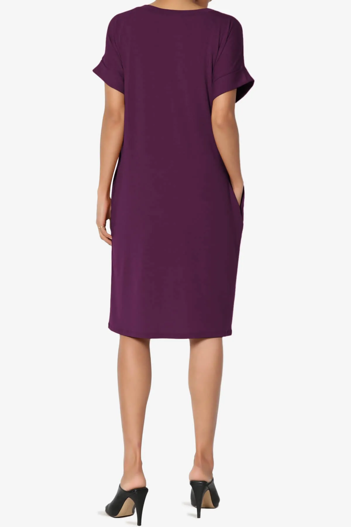 Cliff Rolled Short Sleeve V-Neck Dress PLUS