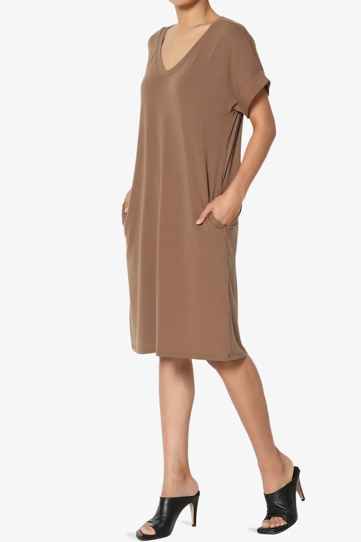 Cliff Rolled Short Sleeve V-Neck Dress PLUS