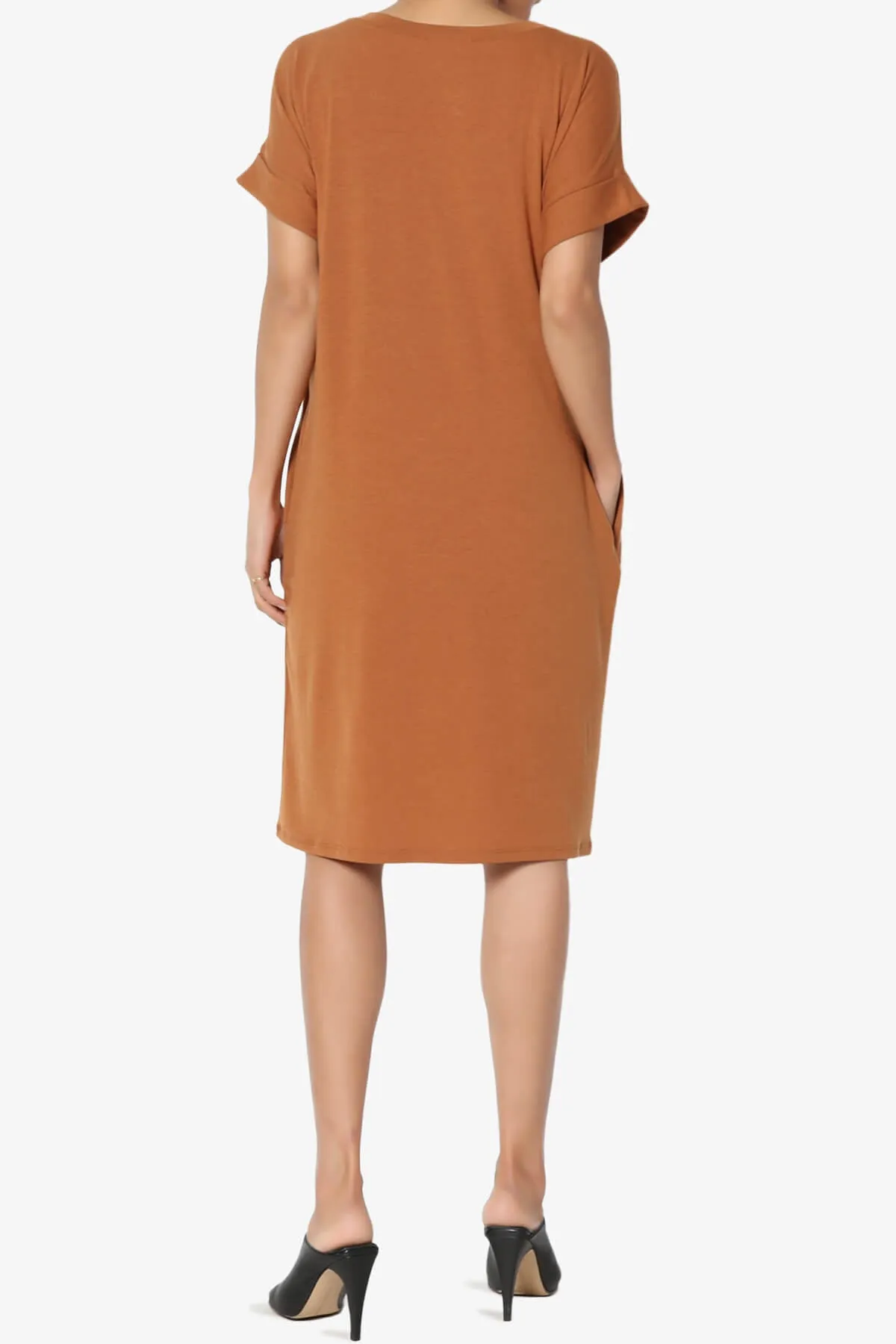 Cliff Rolled Short Sleeve V-Neck Dress PLUS