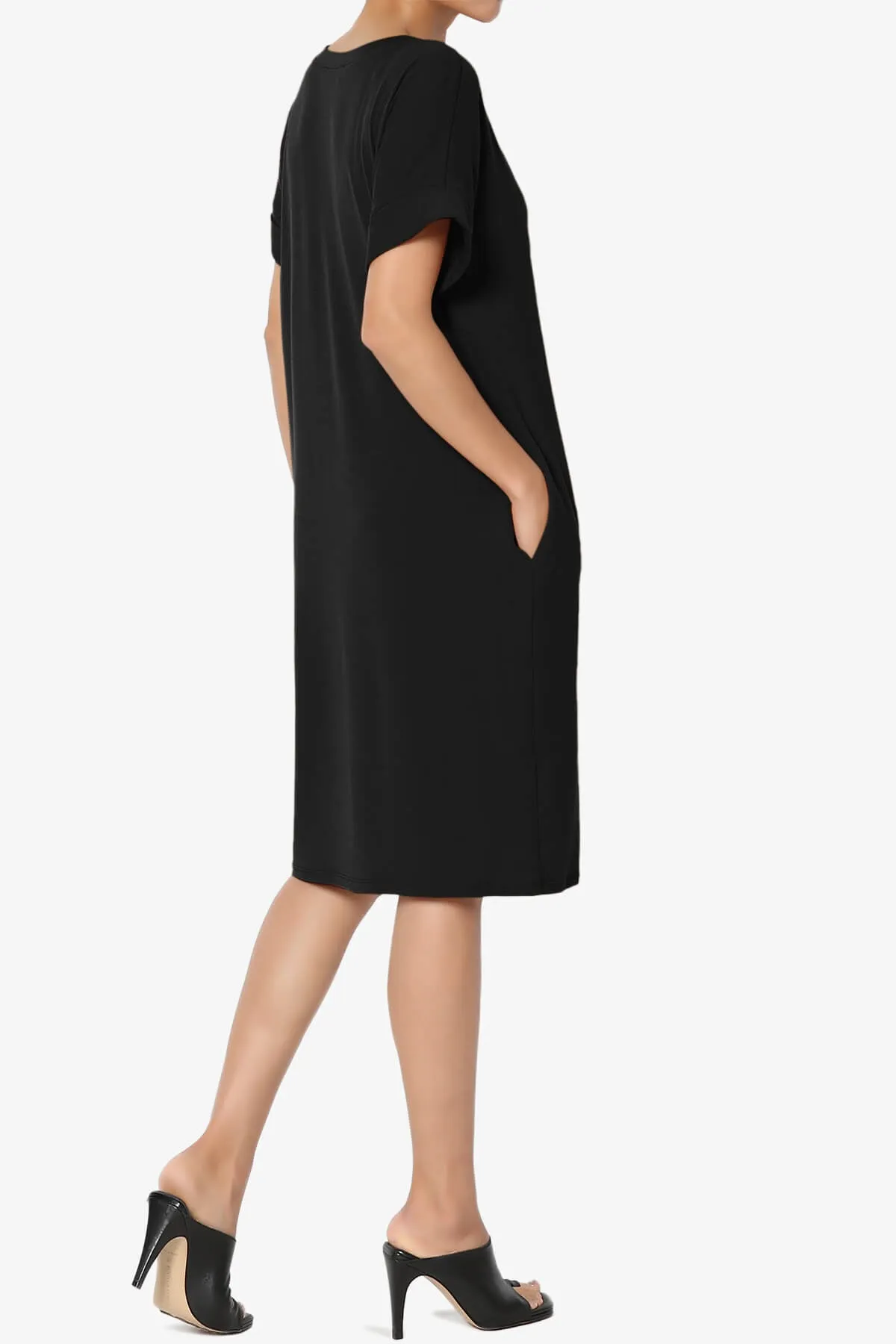 Cliff Rolled Short Sleeve V-Neck Dress PLUS