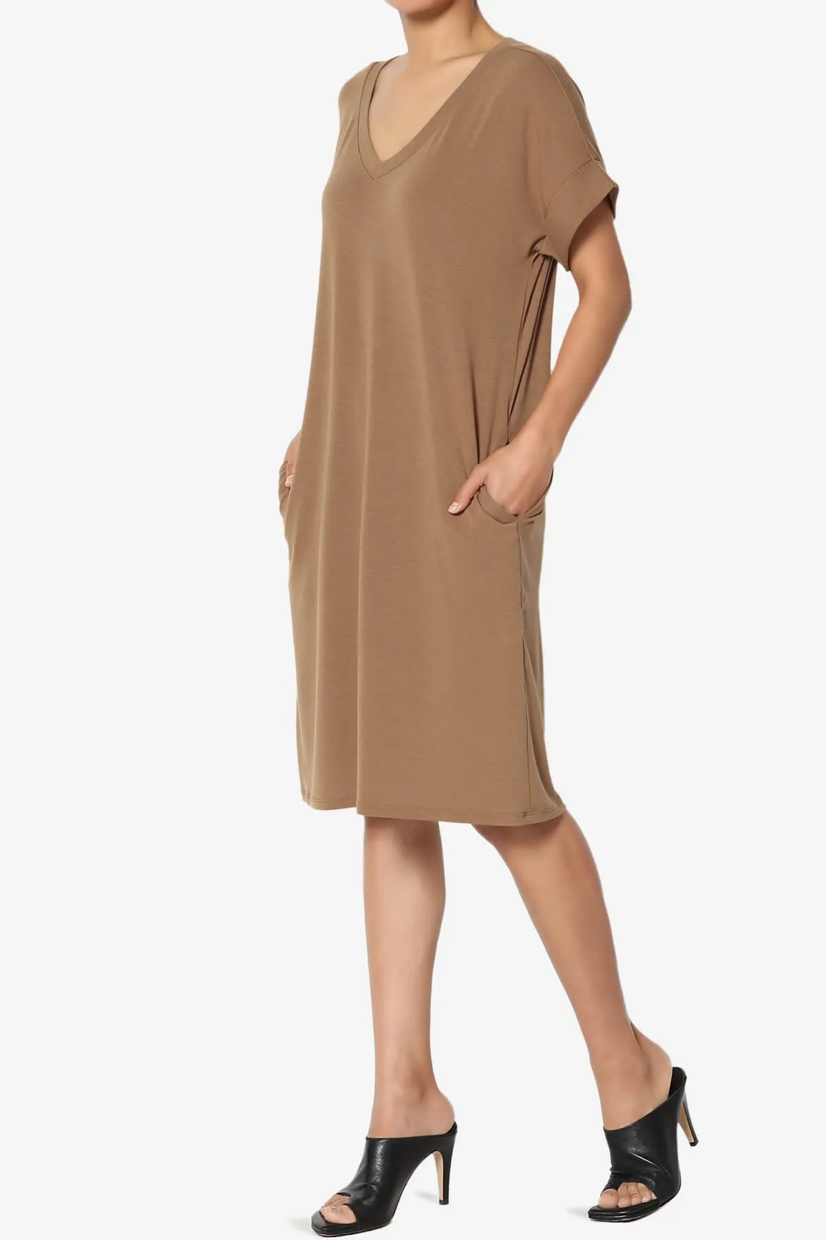 Cliff Rolled Short Sleeve V-Neck Dress PLUS
