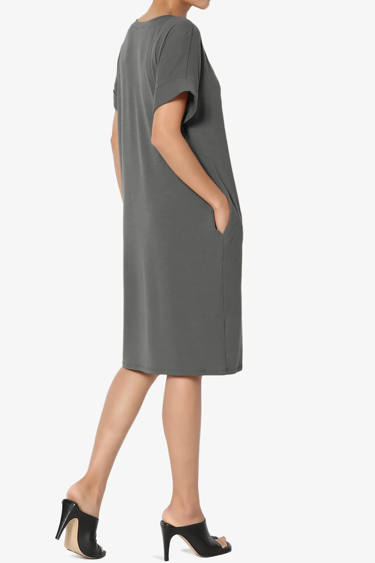 Cliff Rolled Short Sleeve V-Neck Dress PLUS