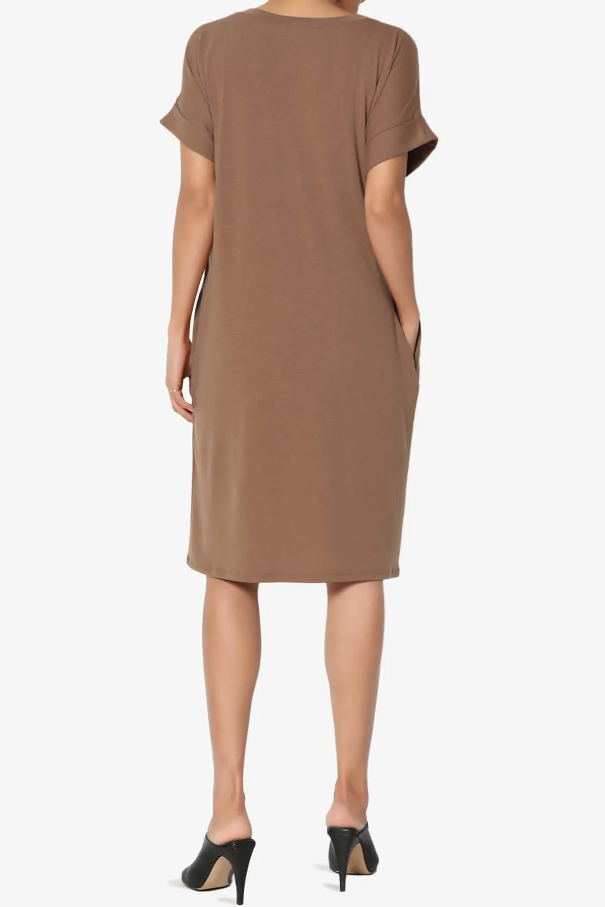 Cliff Rolled Short Sleeve V-Neck Dress PLUS