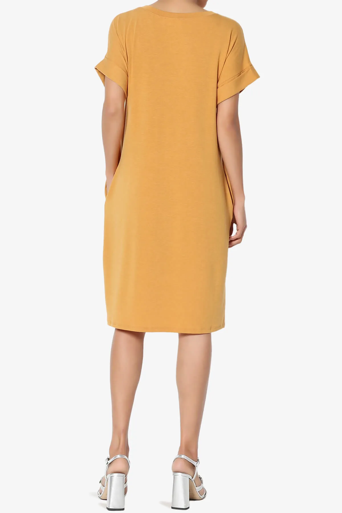 Cliff Rolled Short Sleeve V-Neck Dress PLUS