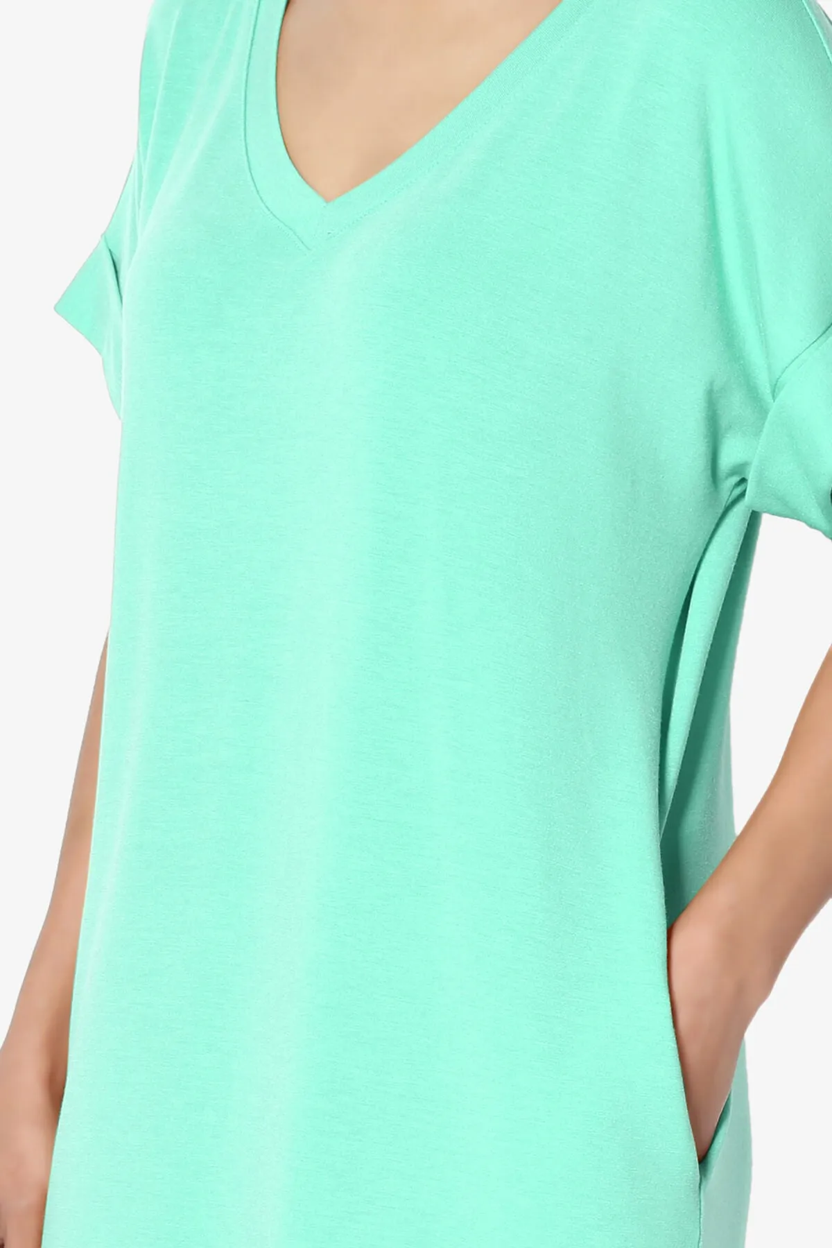 Cliff Rolled Short Sleeve V-Neck Dress PLUS