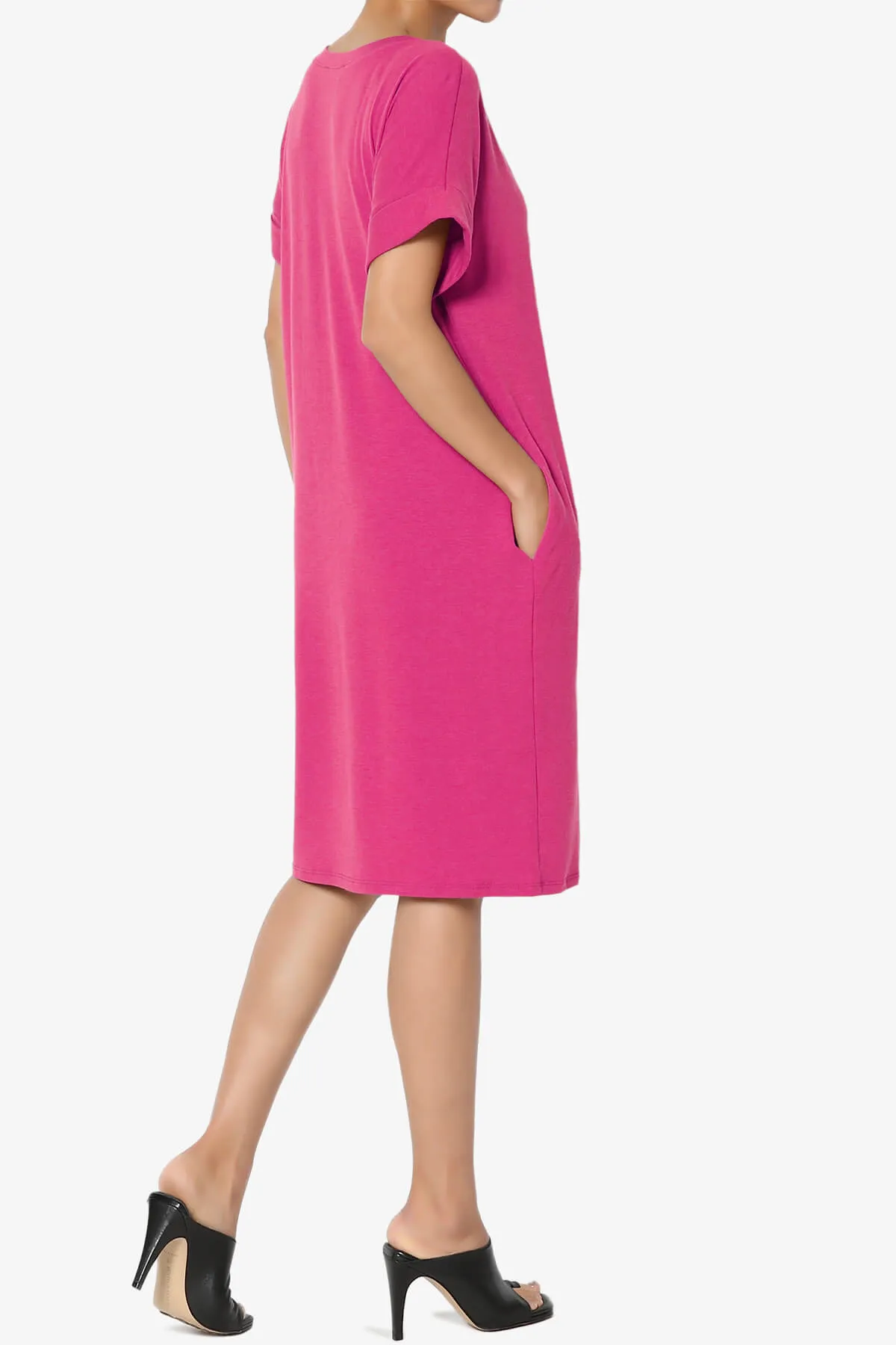 Cliff Rolled Short Sleeve V-Neck Dress PLUS