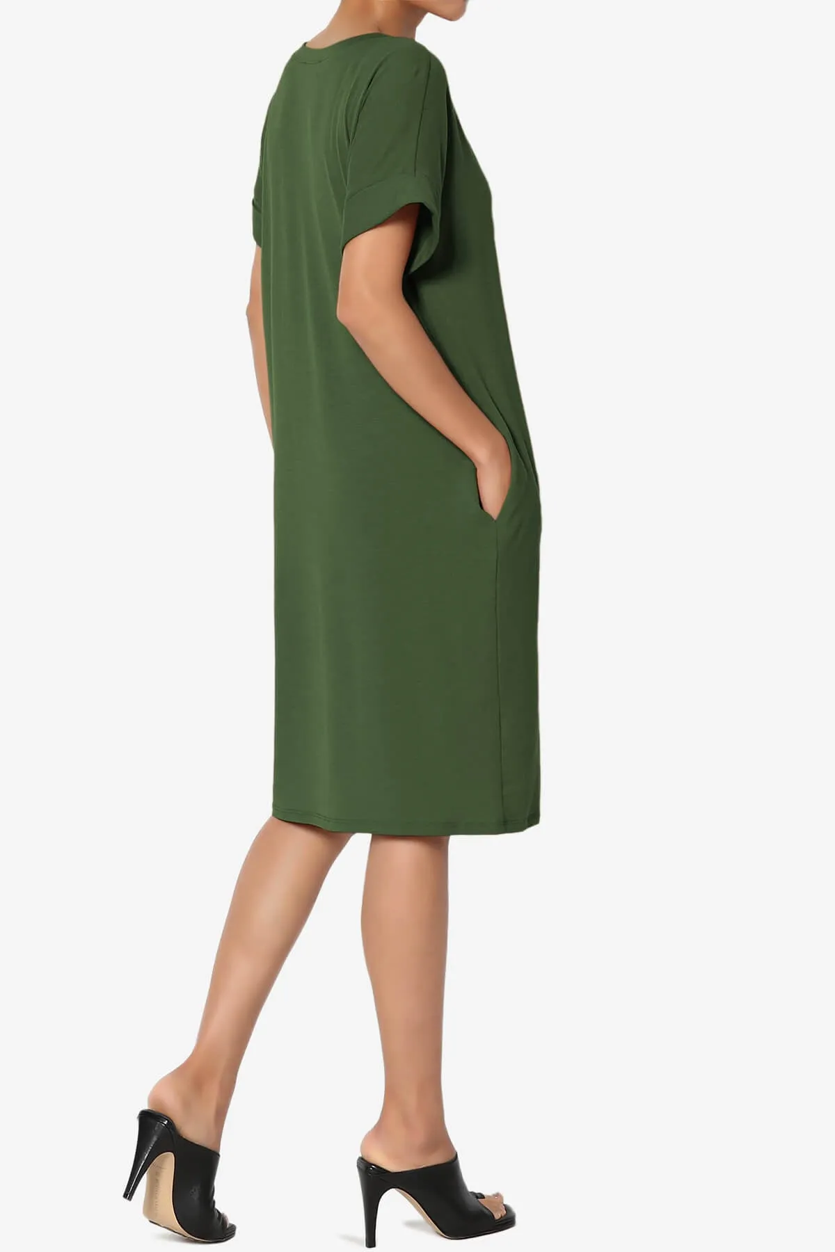 Cliff Rolled Short Sleeve V-Neck Dress PLUS