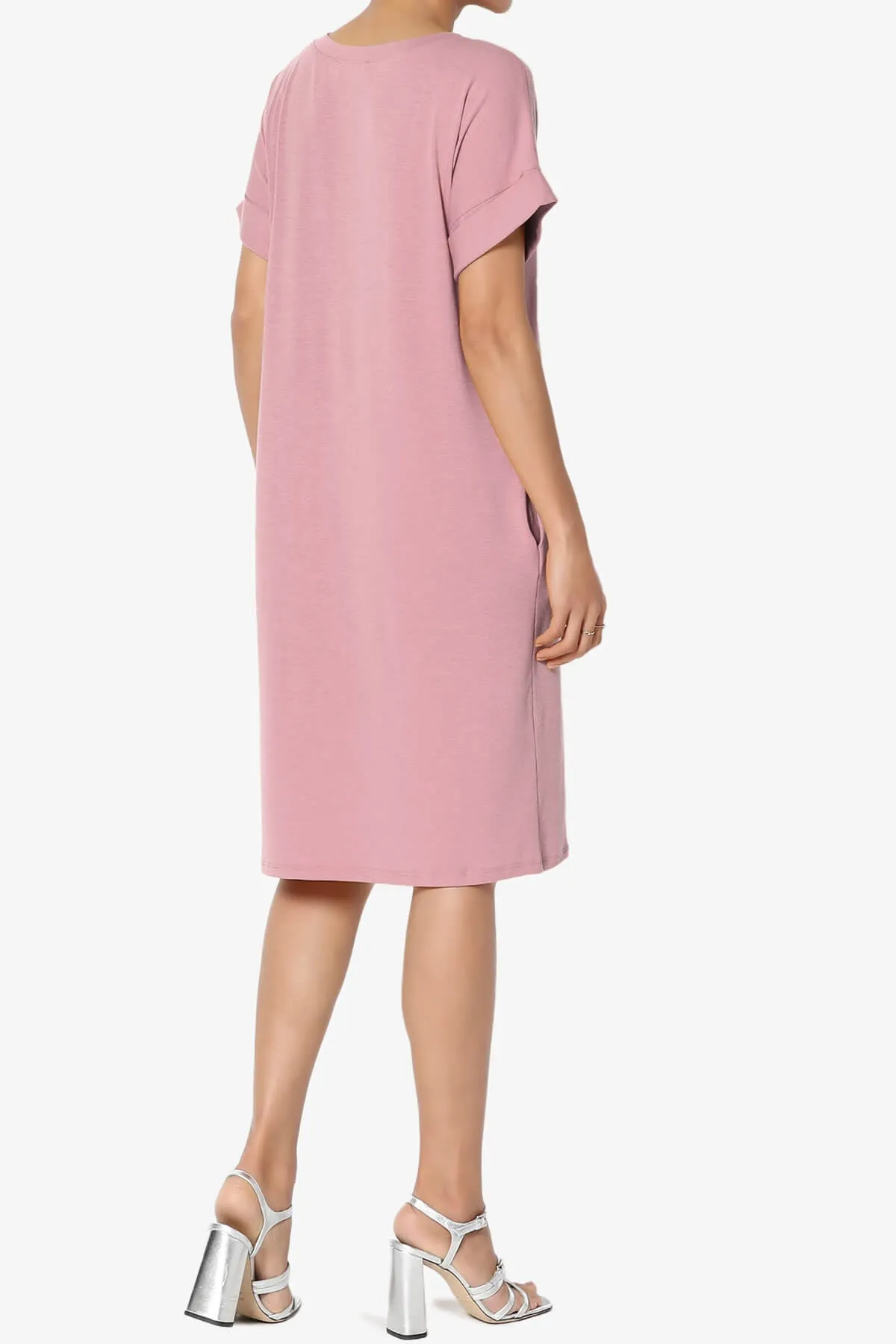 Cliff Rolled Short Sleeve V-Neck Dress PLUS