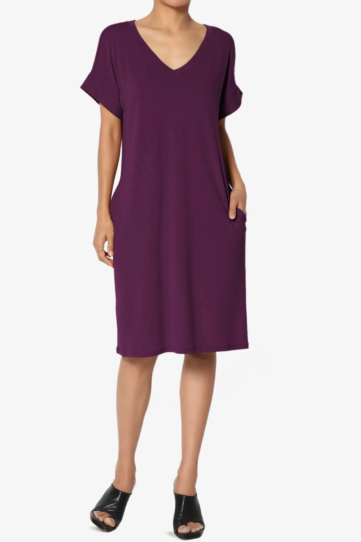 Cliff Rolled Short Sleeve V-Neck Dress PLUS