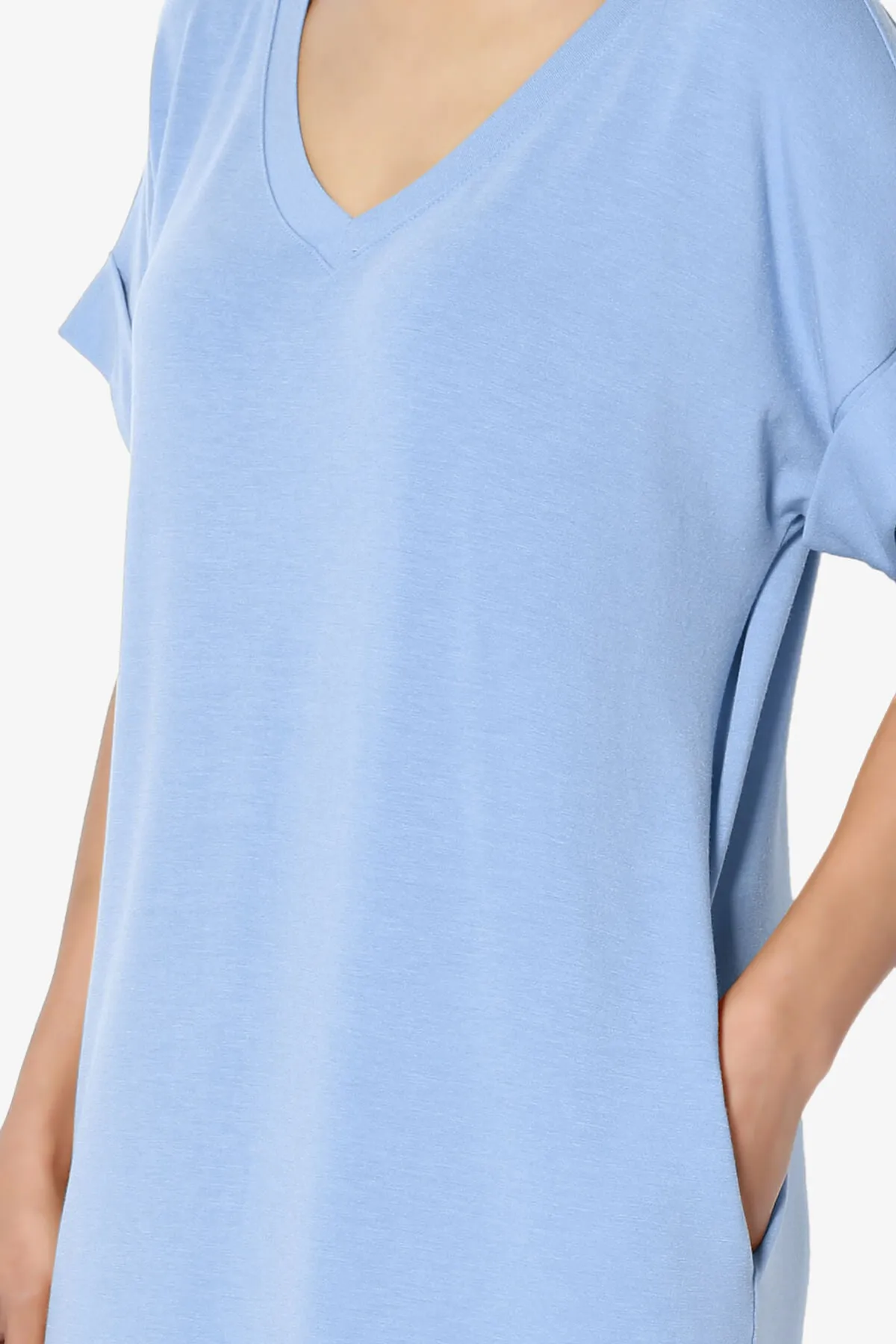 Cliff Rolled Short Sleeve V-Neck Dress PLUS