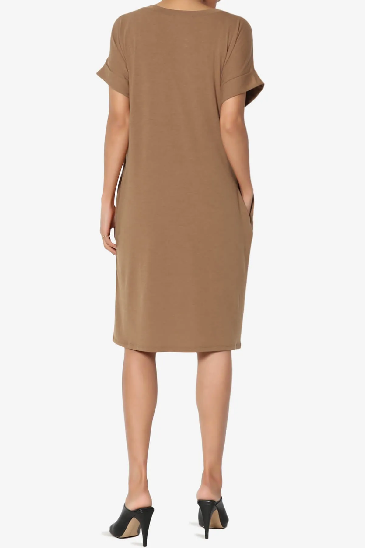 Cliff Rolled Short Sleeve V-Neck Dress PLUS