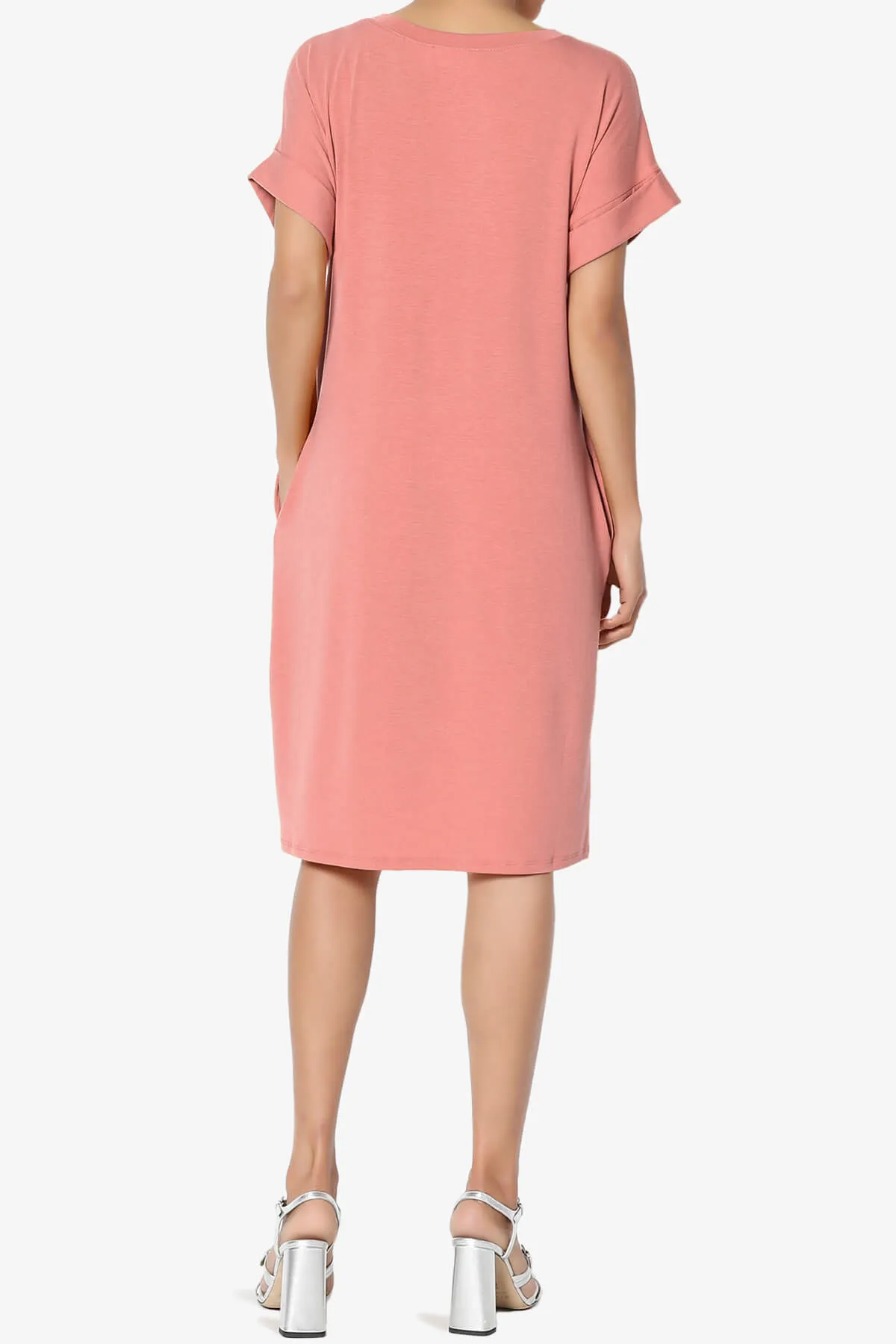 Cliff Rolled Short Sleeve V-Neck Dress PLUS