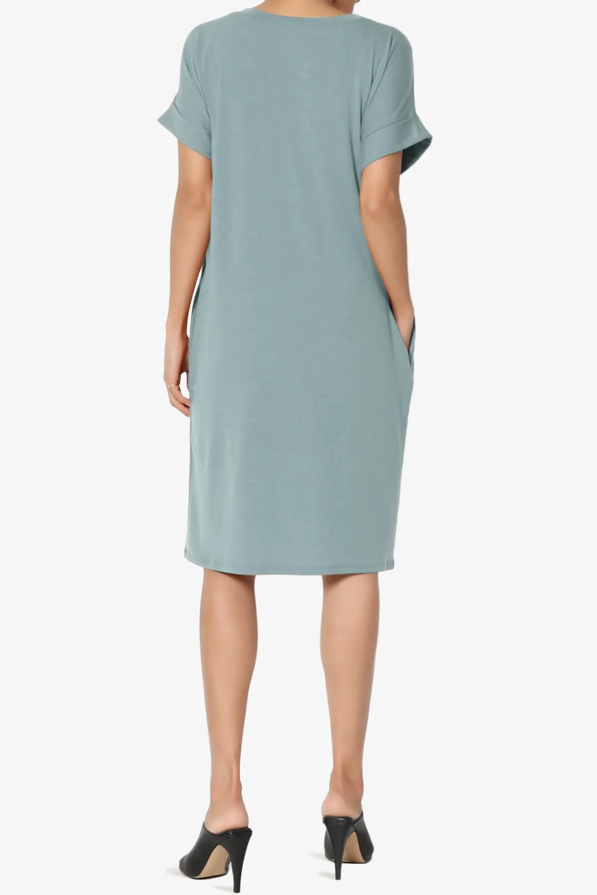 Cliff Rolled Short Sleeve V-Neck Dress PLUS