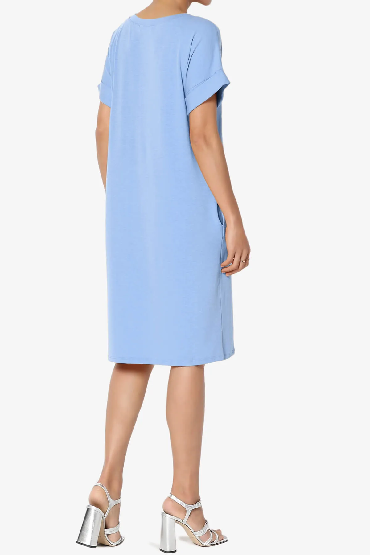 Cliff Rolled Short Sleeve V-Neck Dress PLUS