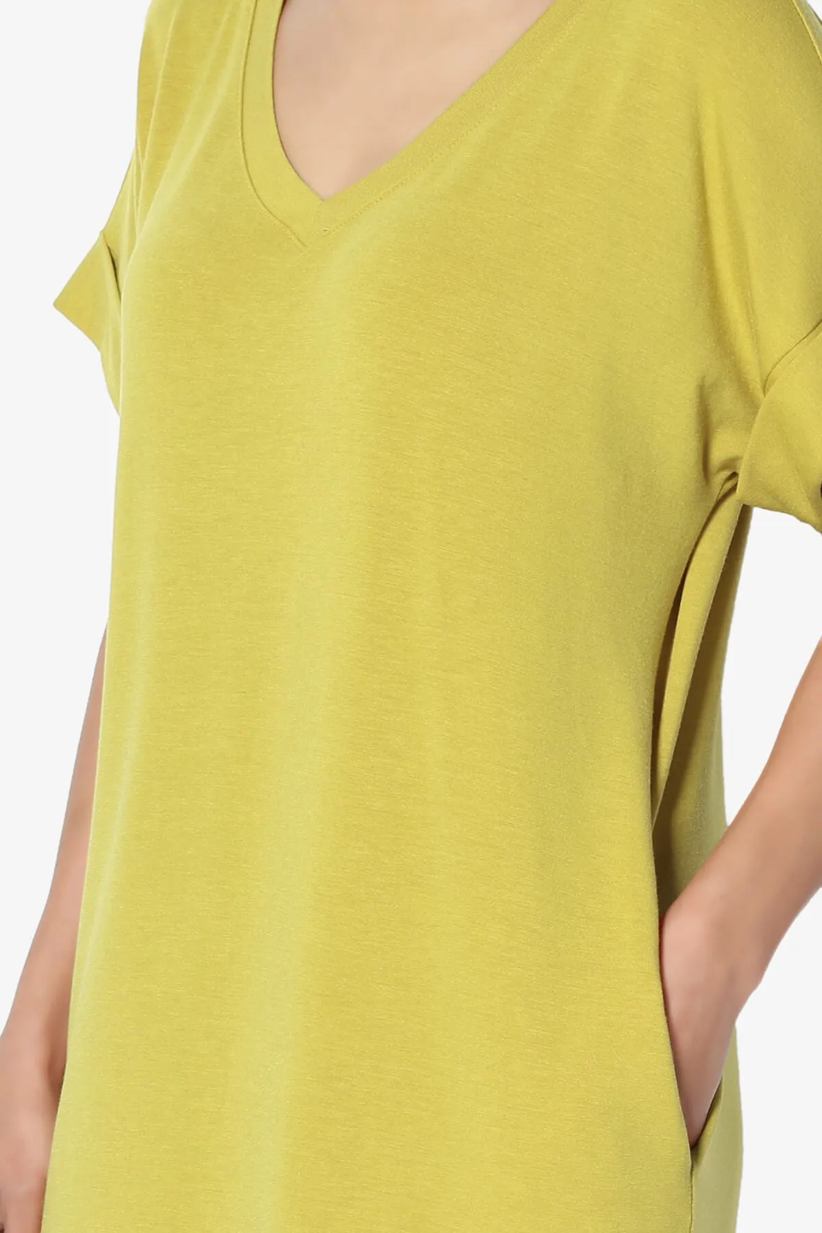 Cliff Rolled Short Sleeve V-Neck Dress PLUS