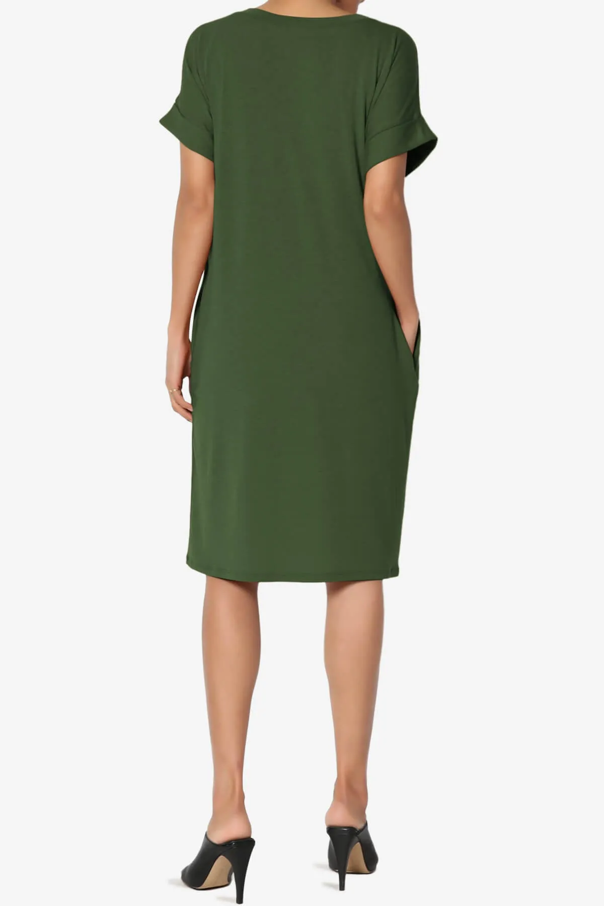 Cliff Rolled Short Sleeve V-Neck Dress PLUS