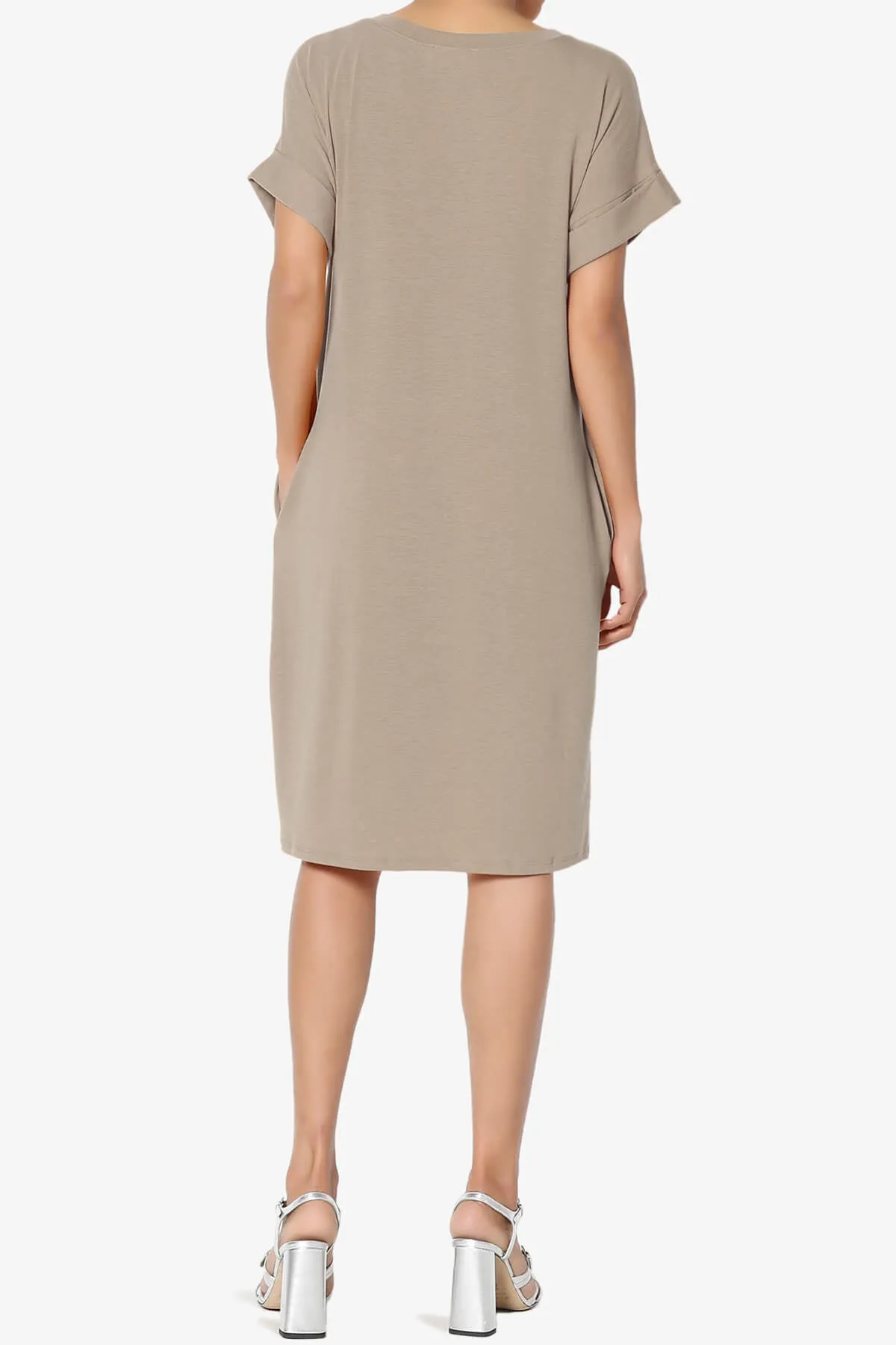 Cliff Rolled Short Sleeve V-Neck Dress PLUS