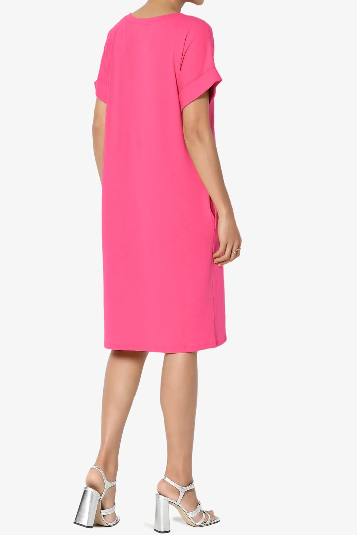 Cliff Rolled Short Sleeve V-Neck Dress PLUS
