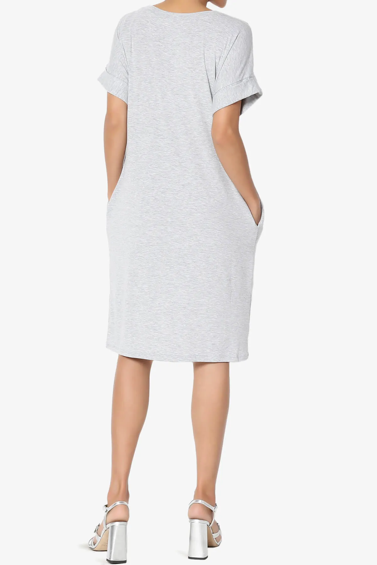 Cliff Rolled Short Sleeve V-Neck Dress PLUS