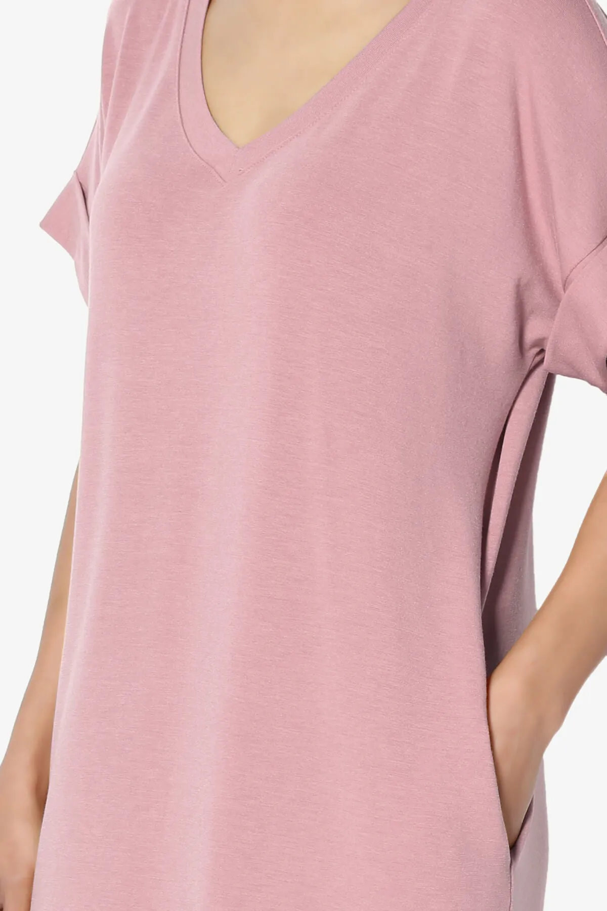Cliff Rolled Short Sleeve V-Neck Dress PLUS