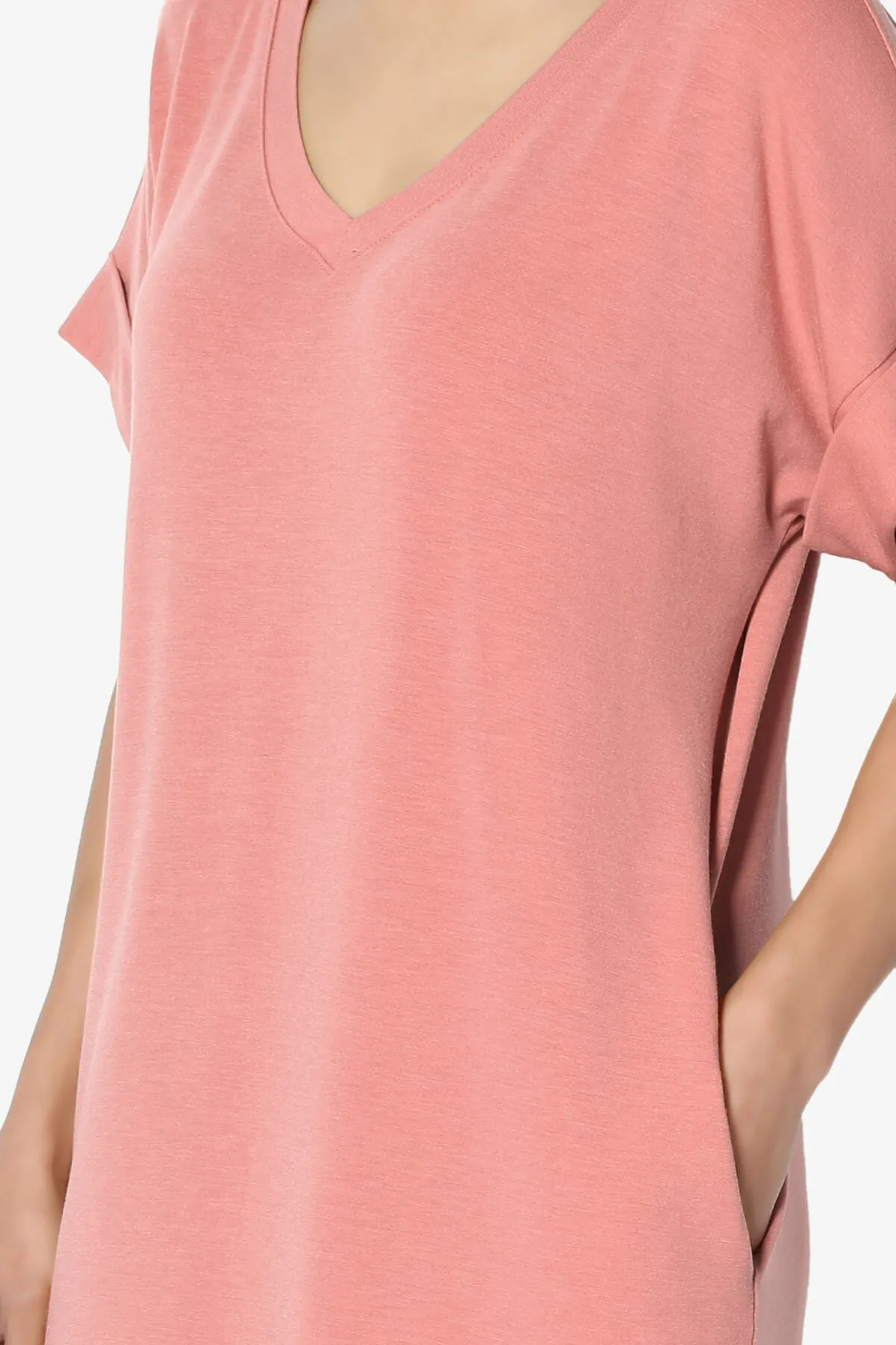 Cliff Rolled Short Sleeve V-Neck Dress PLUS