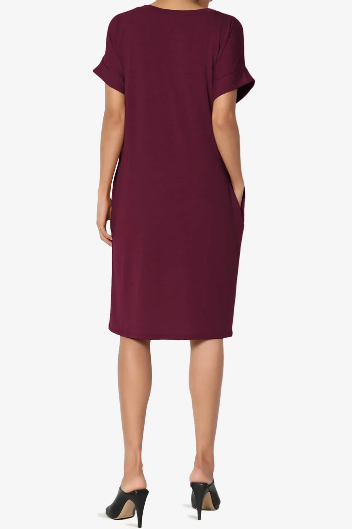 Cliff Rolled Short Sleeve V-Neck Dress PLUS