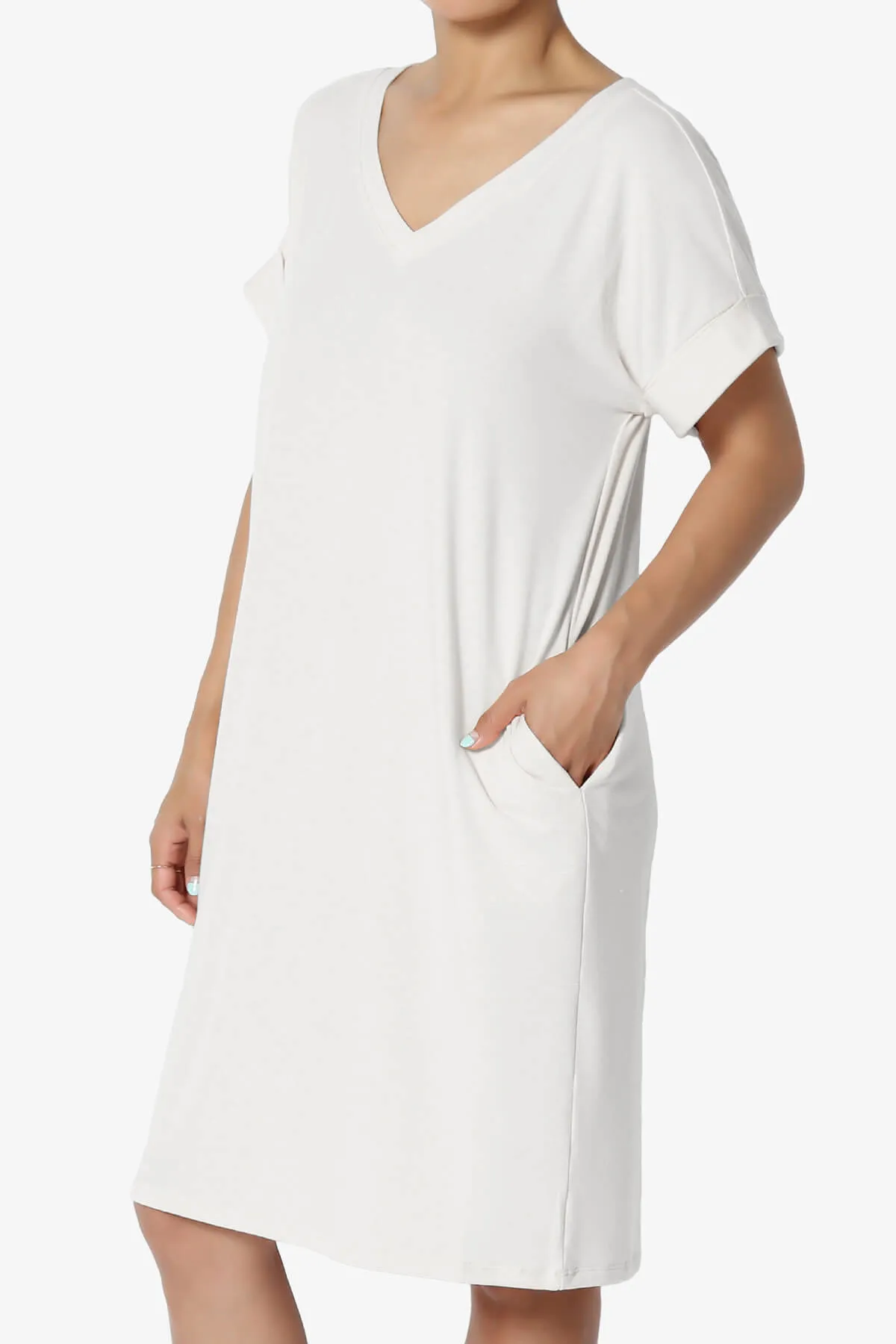 Cliff Rolled Short Sleeve V-Neck Dress PLUS