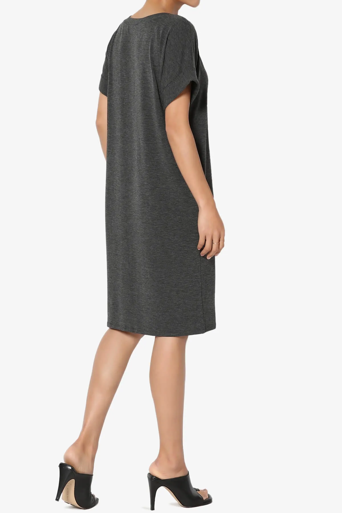 Cliff Rolled Short Sleeve V-Neck Dress PLUS