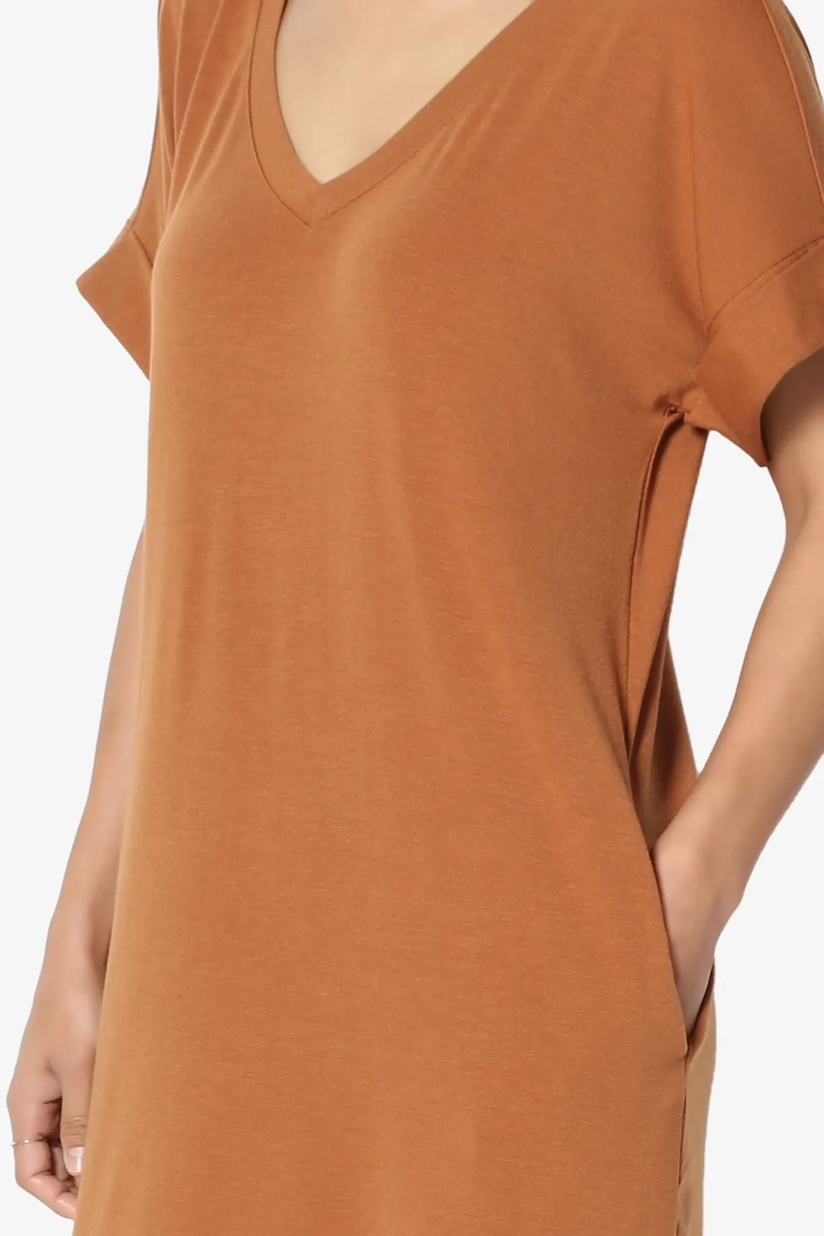 Cliff Rolled Short Sleeve V-Neck Dress PLUS