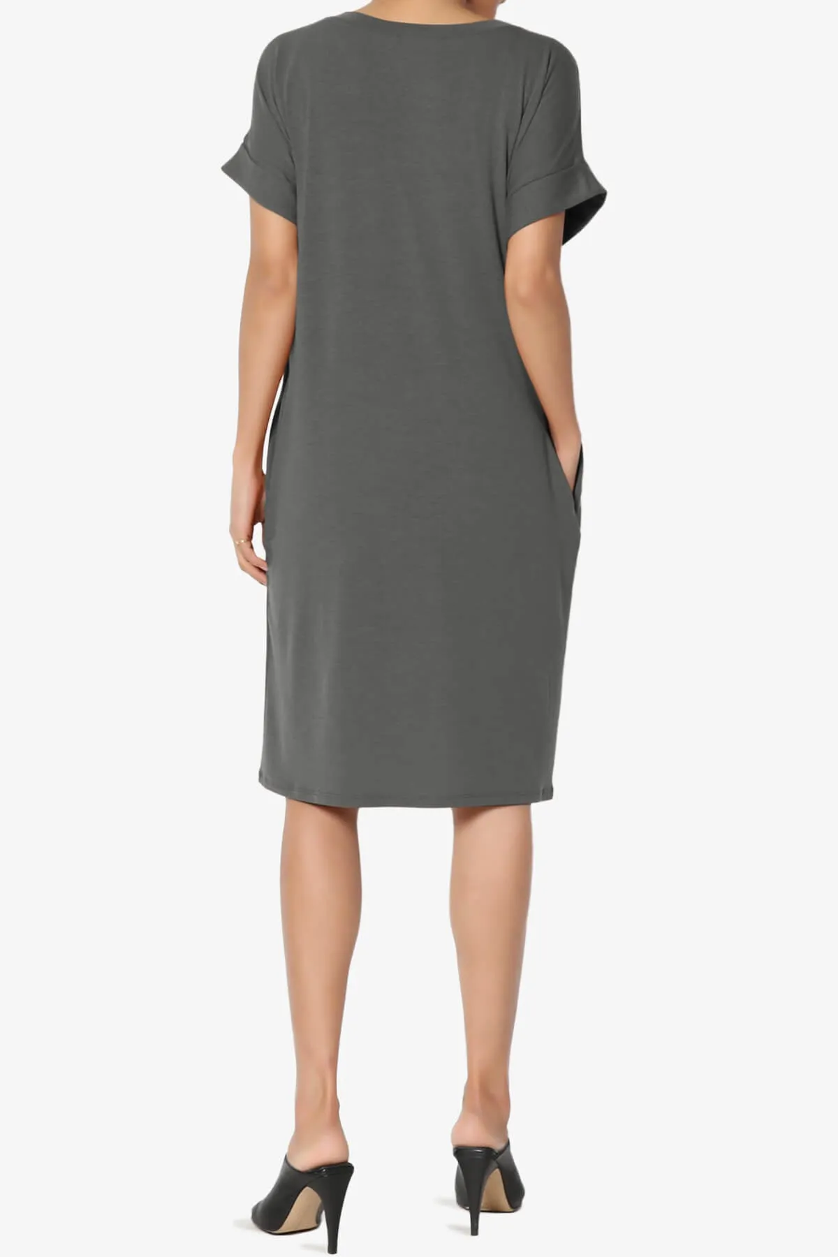 Cliff Rolled Short Sleeve V-Neck Dress PLUS